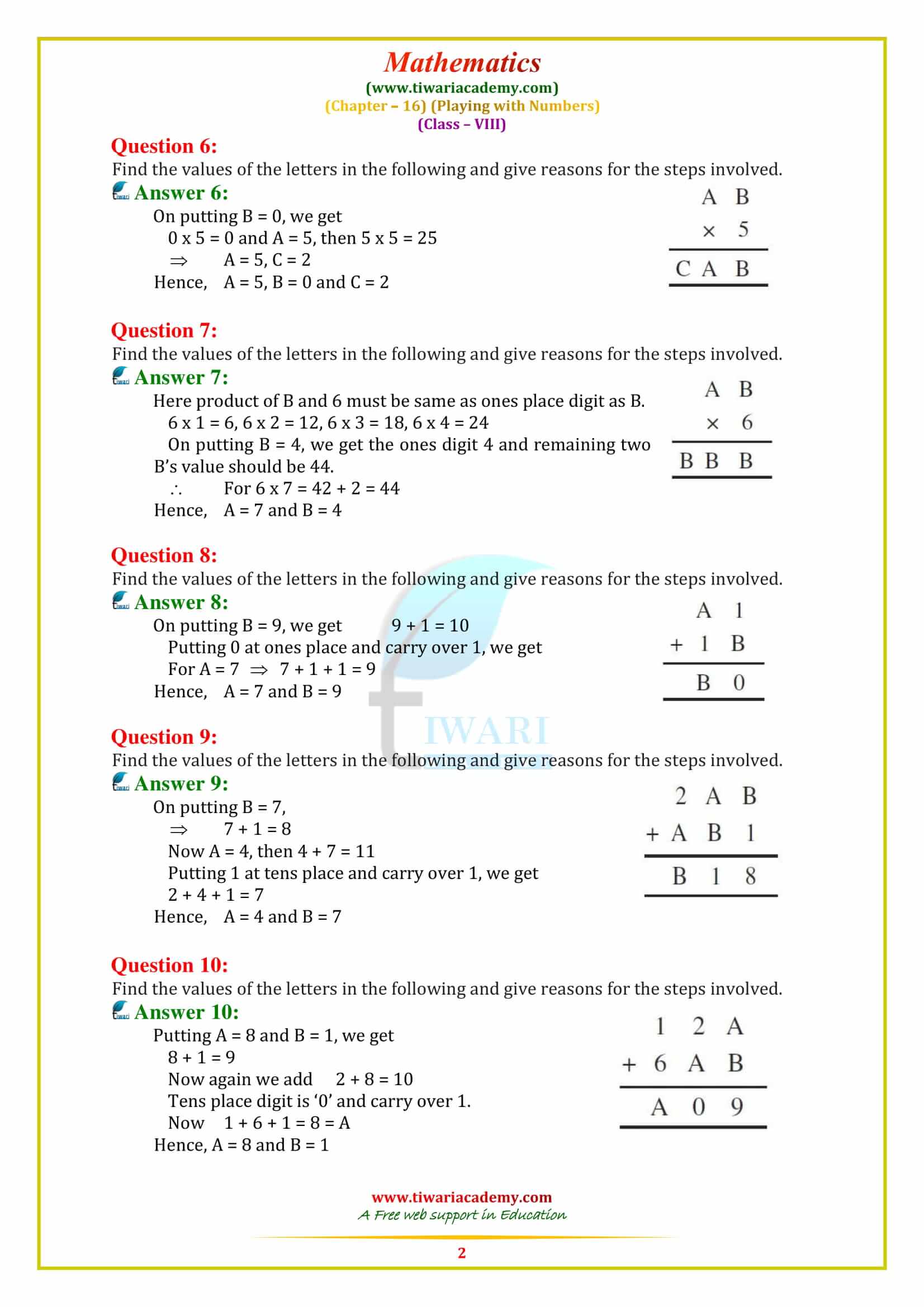 NCERT Solutions for Class 8 Maths Chapter 16 PLAYING WITH NUMBERS exercise 16.1 in pdf form