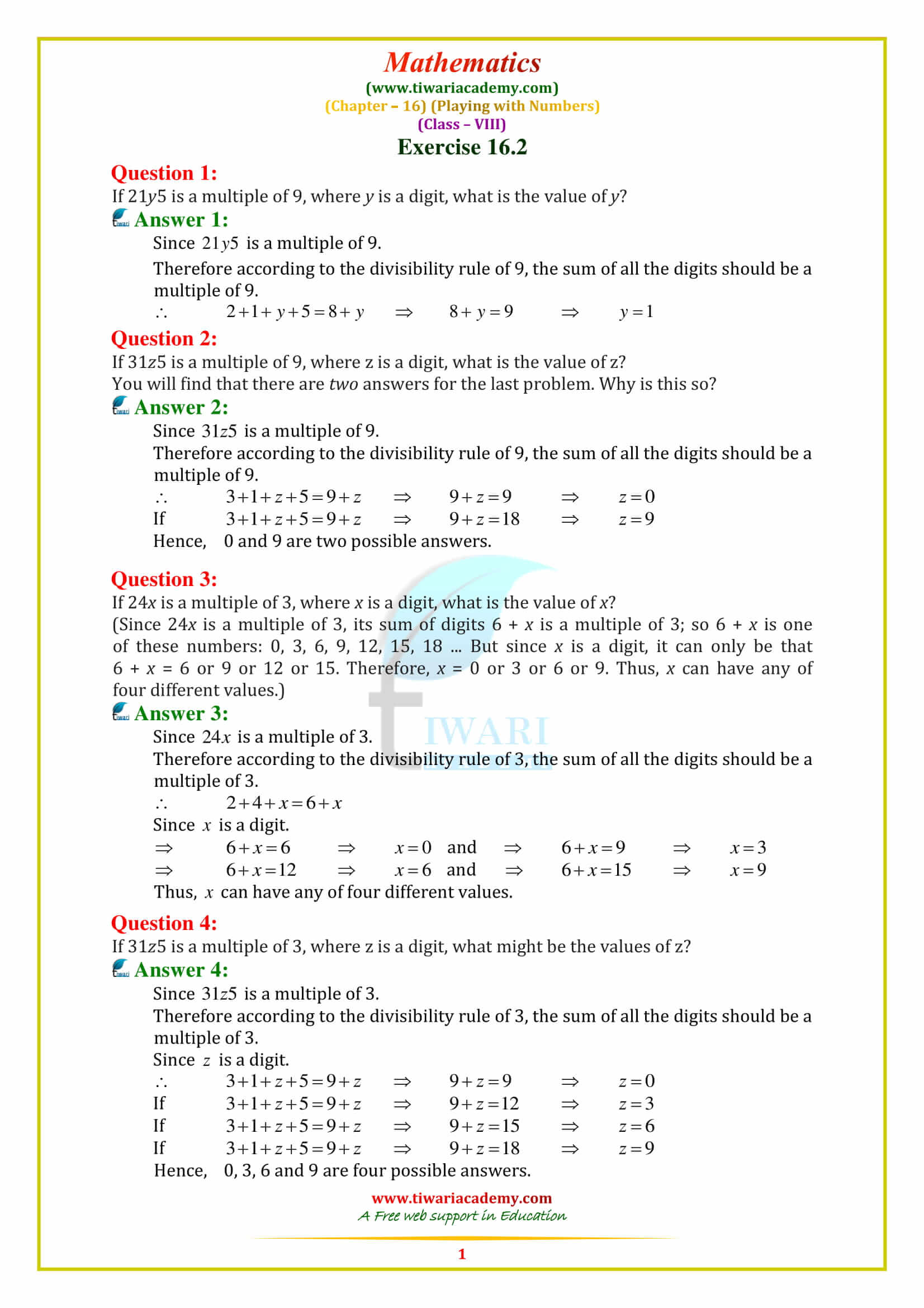NCERT Solutions for Class 8 Maths Chapter 16 PLAYING WITH NUMBERS exercise 16.2 in english pdf free