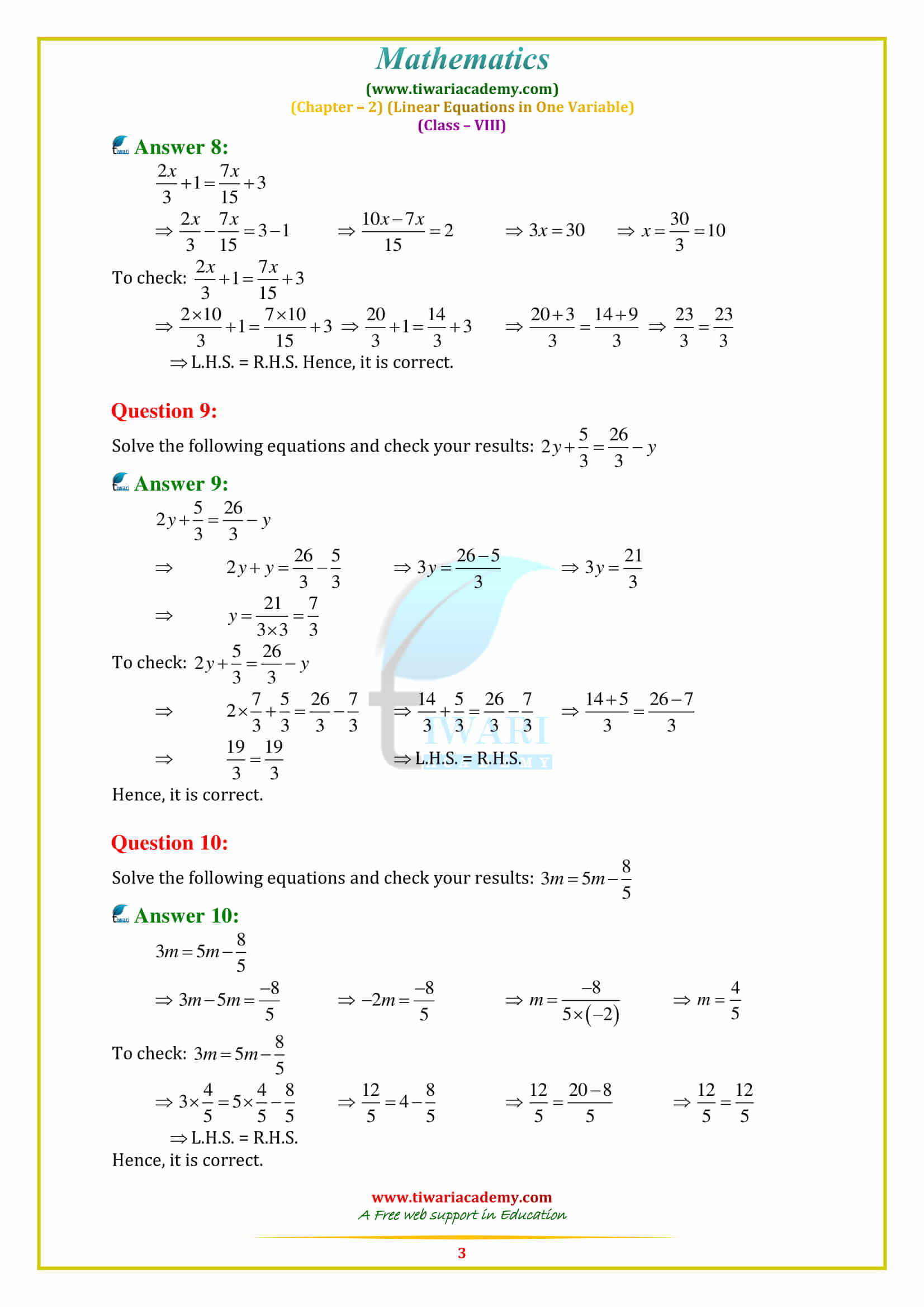 NCERT Solutions for Class 8 Maths Exercise 2.3 in english