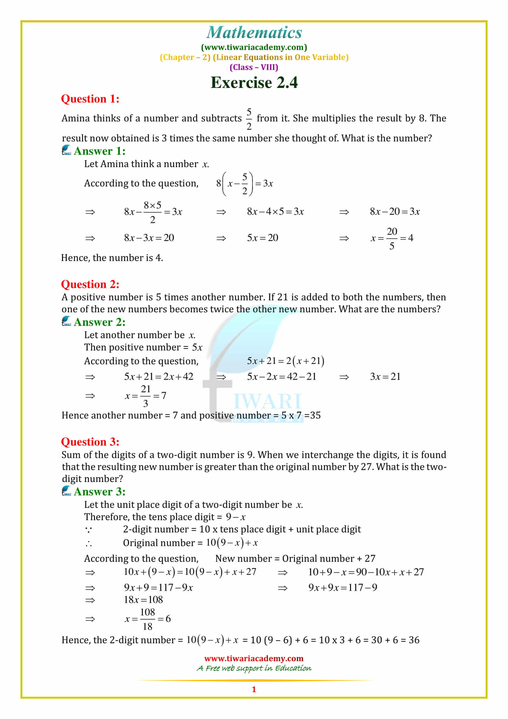 NCERT Solutions for Class 8 Maths Exercise 2.4