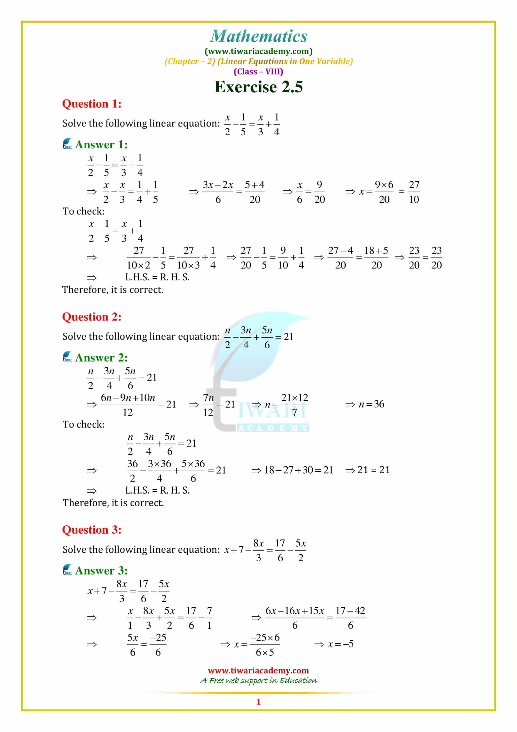 NCERT Solutions for Class 8 Maths Exercise 2.5