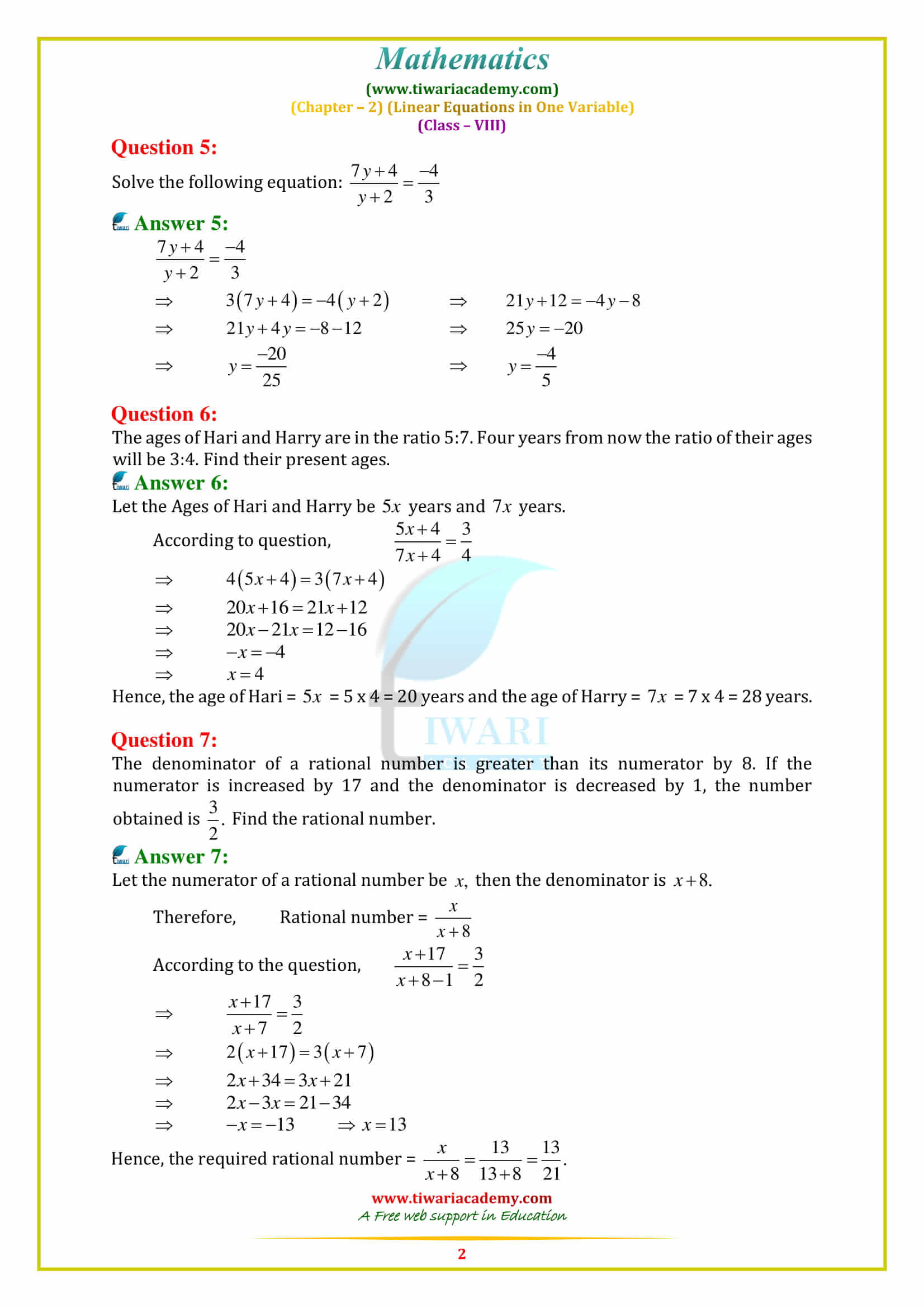 NCERT Solutions for Class 8 Maths Exercise 2.6 in english medium free