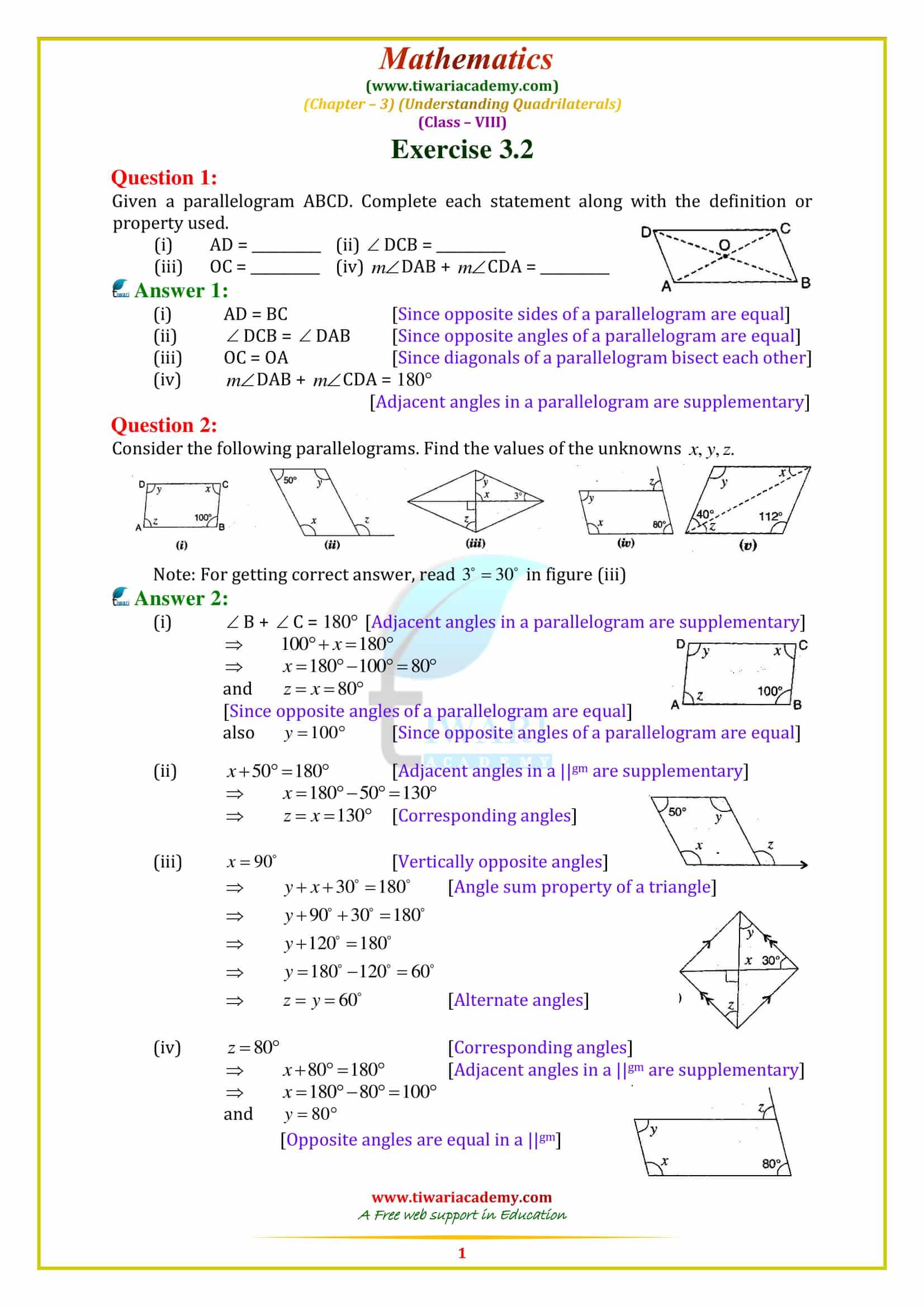 NCERT Solutions for Class 8 Maths Chapter 3 Exercise 3.3