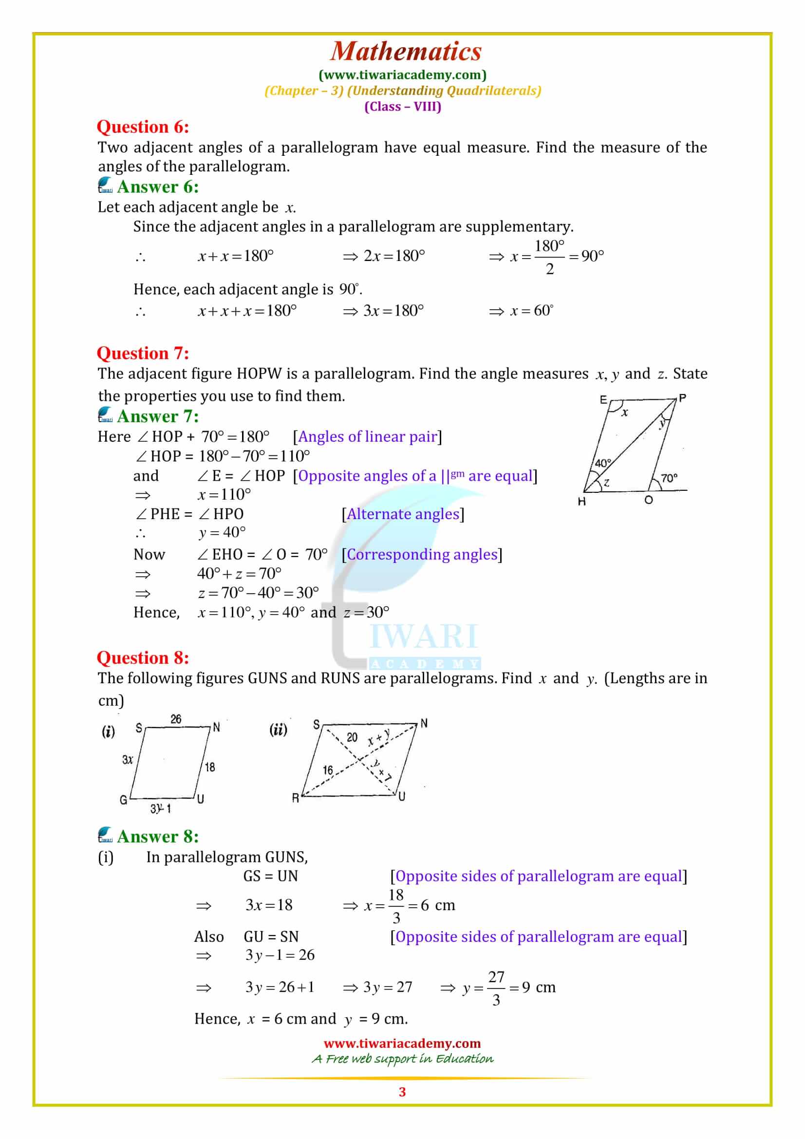 NCERT Solutions for Class 8 Maths Chapter 3 Exercise 3.3 in english medium