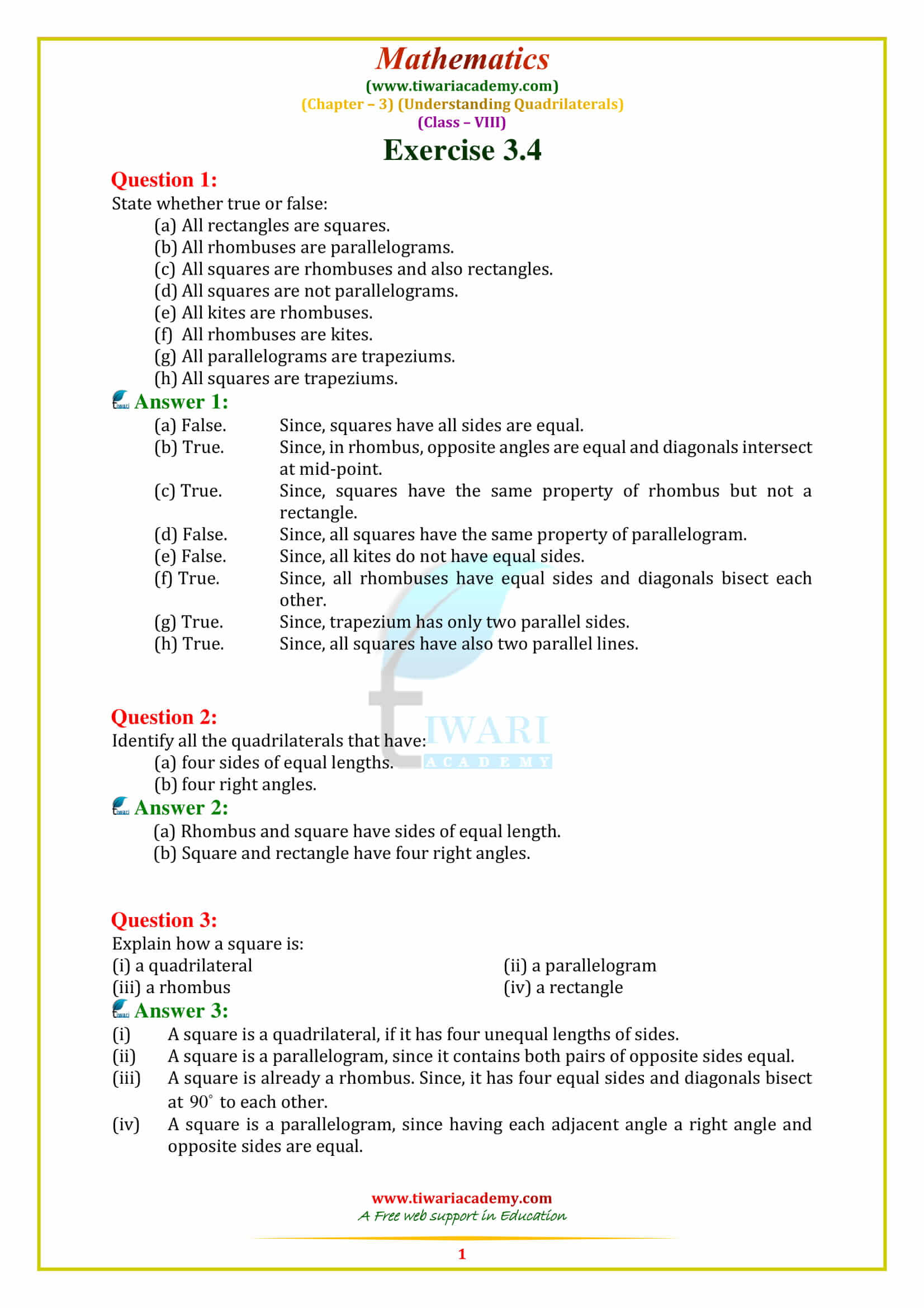 NCERT Solutions for Class 8 Maths Chapter 3 Exercise 3.4 in pdf form