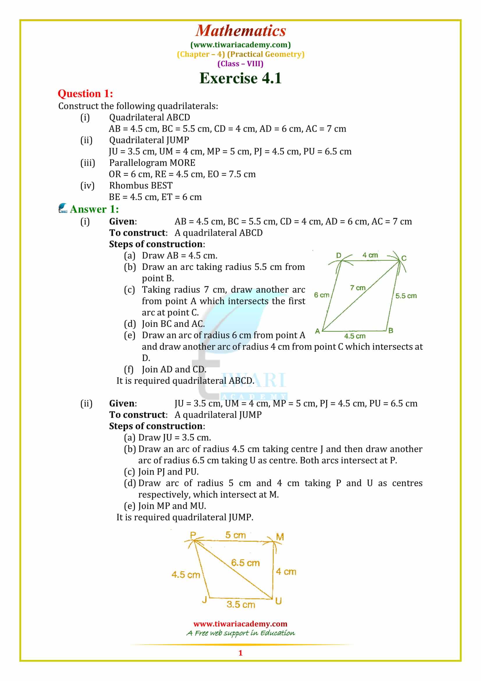 NCERT Solutions for Class 8 Maths Chapter 4 PRACTICAL GEOMETRY