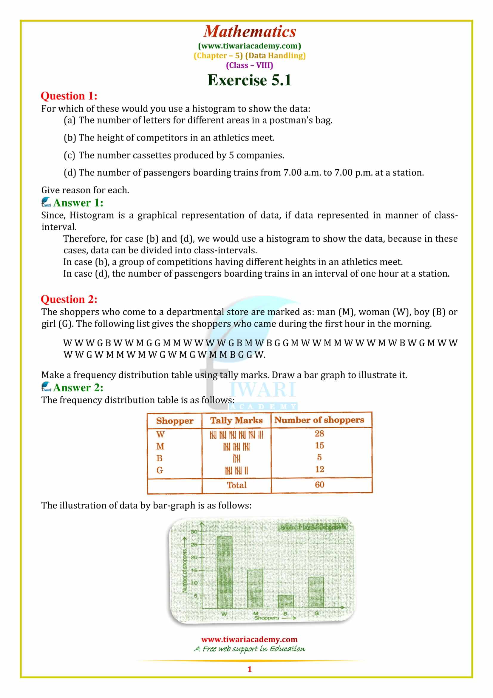 NCERT Solutions for Class 8 Maths Chapter 5 DATA HANDLING