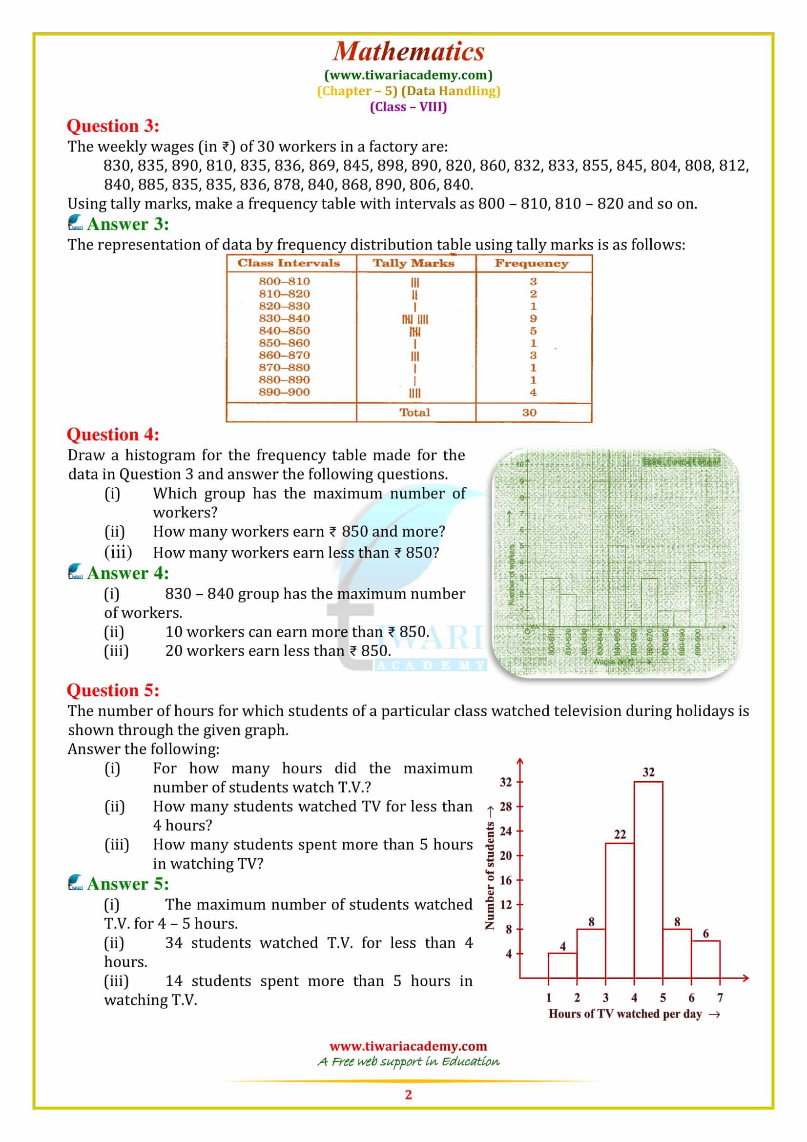 NCERT Solutions for Class 8 Maths Chapter 5 DATA HANDLING Exercise 5.1