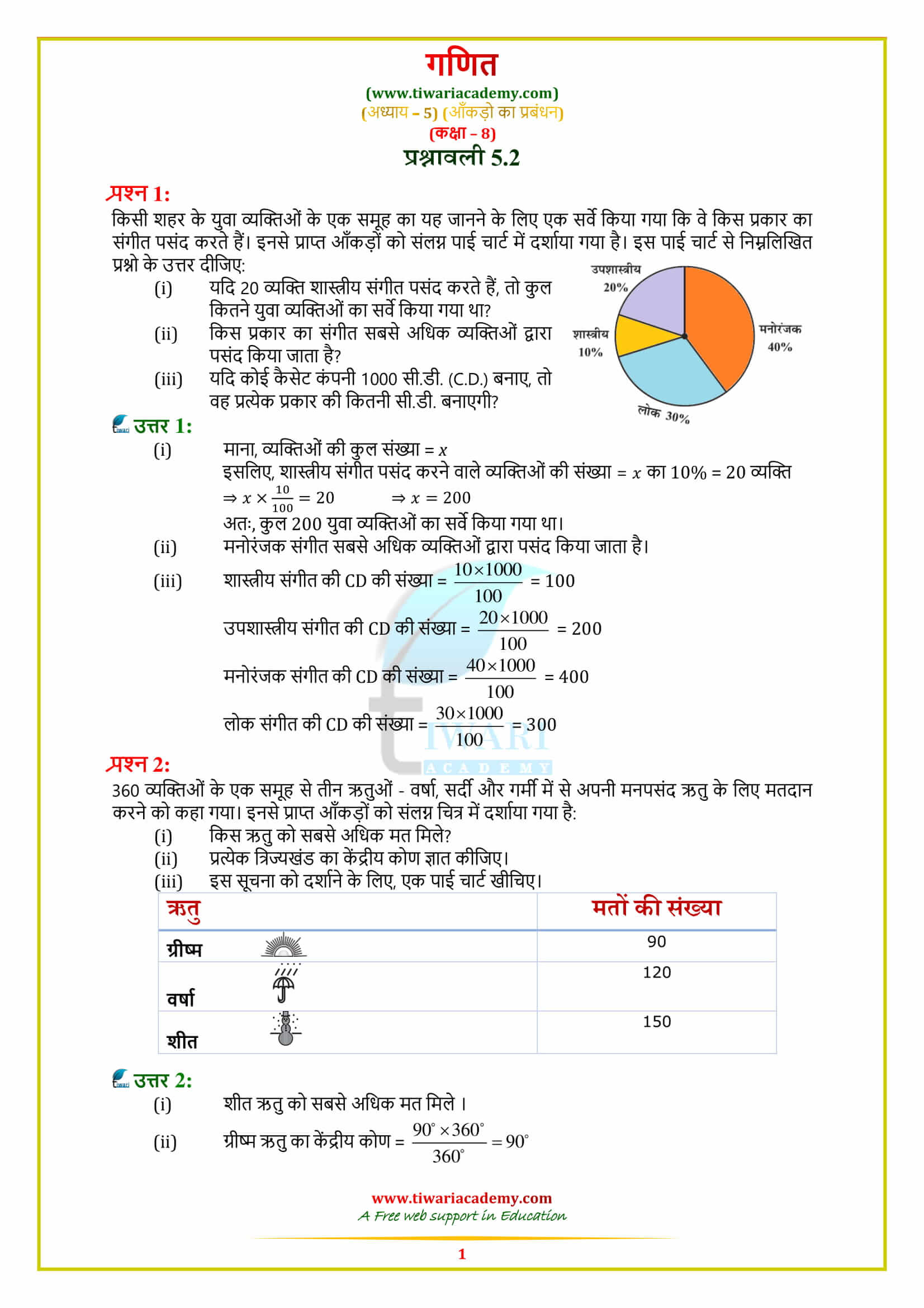 8 Maths Exercise 5.2 solutions in hindi medium free pdf