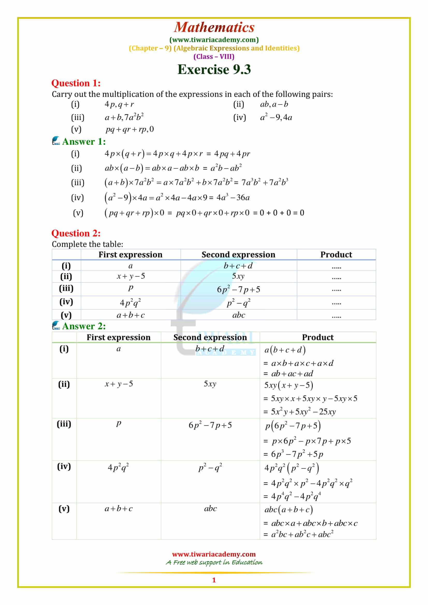 NCERT Solutions for Class 8 Maths Chapter 9 Exercise 9.3 in pdf form