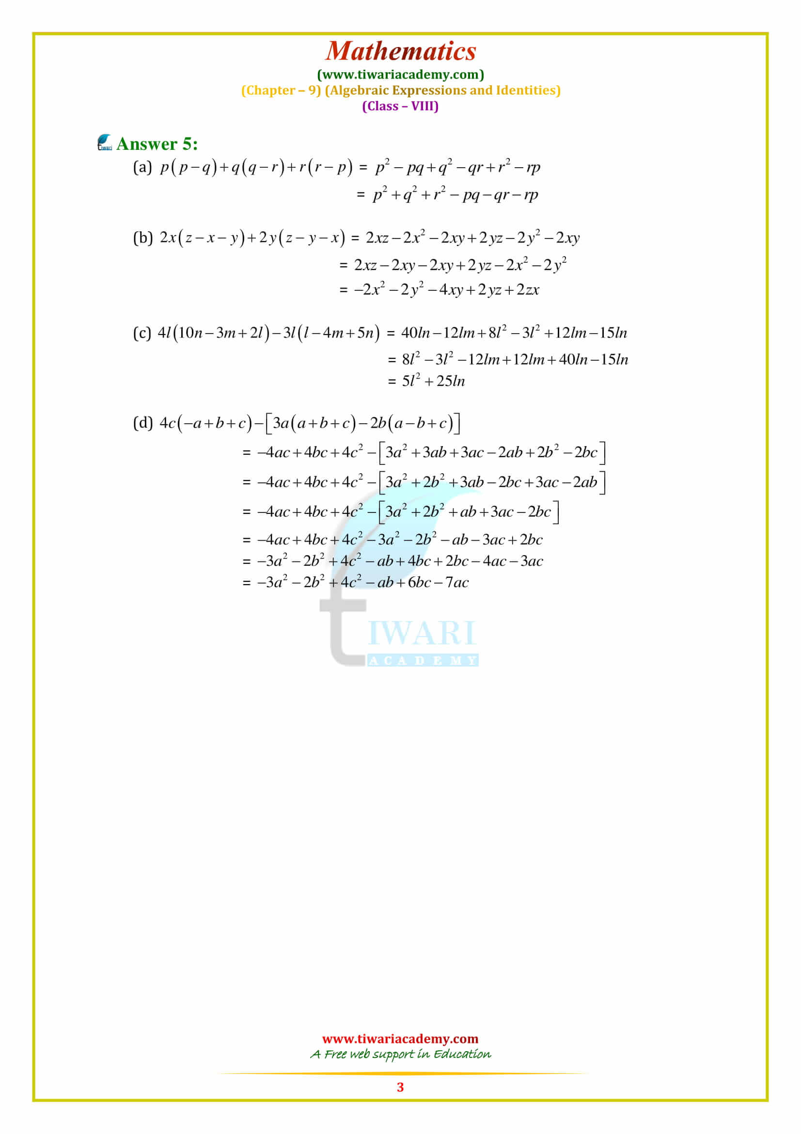 NCERT Solutions for Class 8 Maths Chapter 9 Exercise 9.3 in english medium free