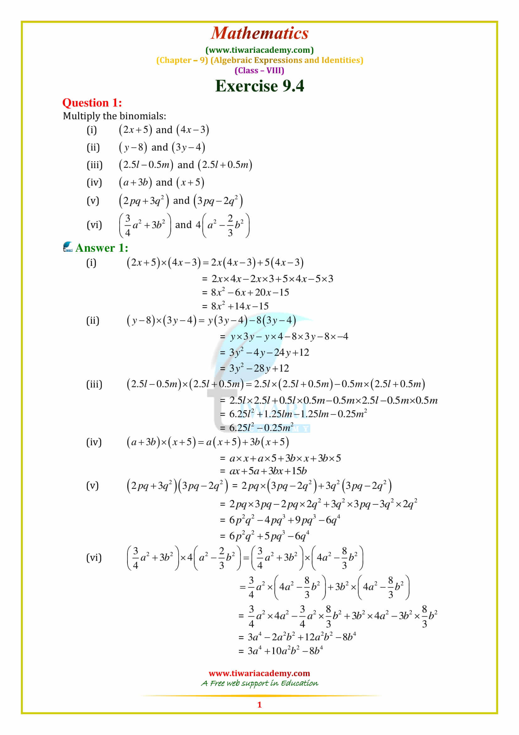 NCERT Solutions for Class 8 Maths Chapter 9 Exercise 9.4