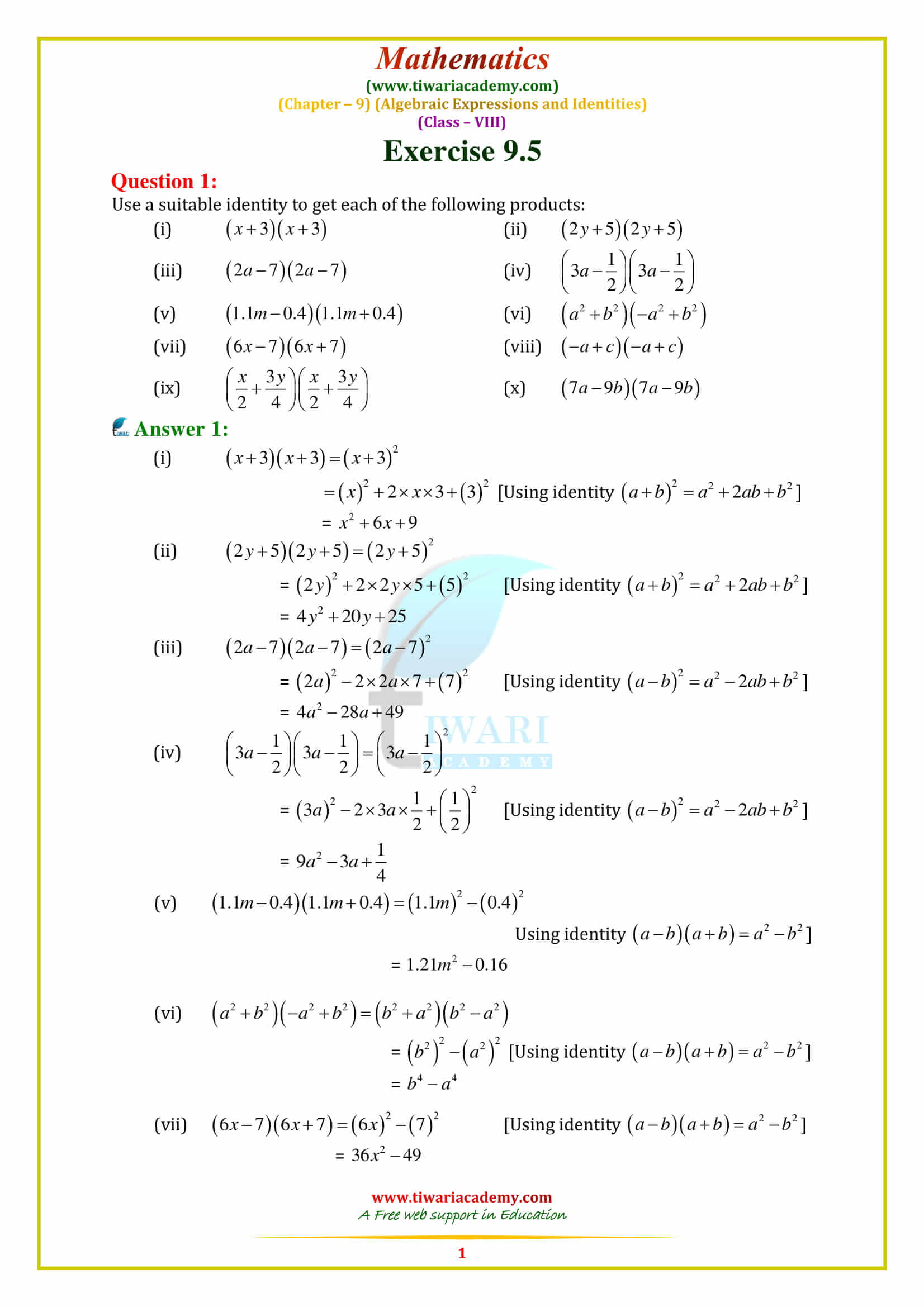 NCERT Solutions for Class 8 Maths Chapter 9 Exercise 9.5