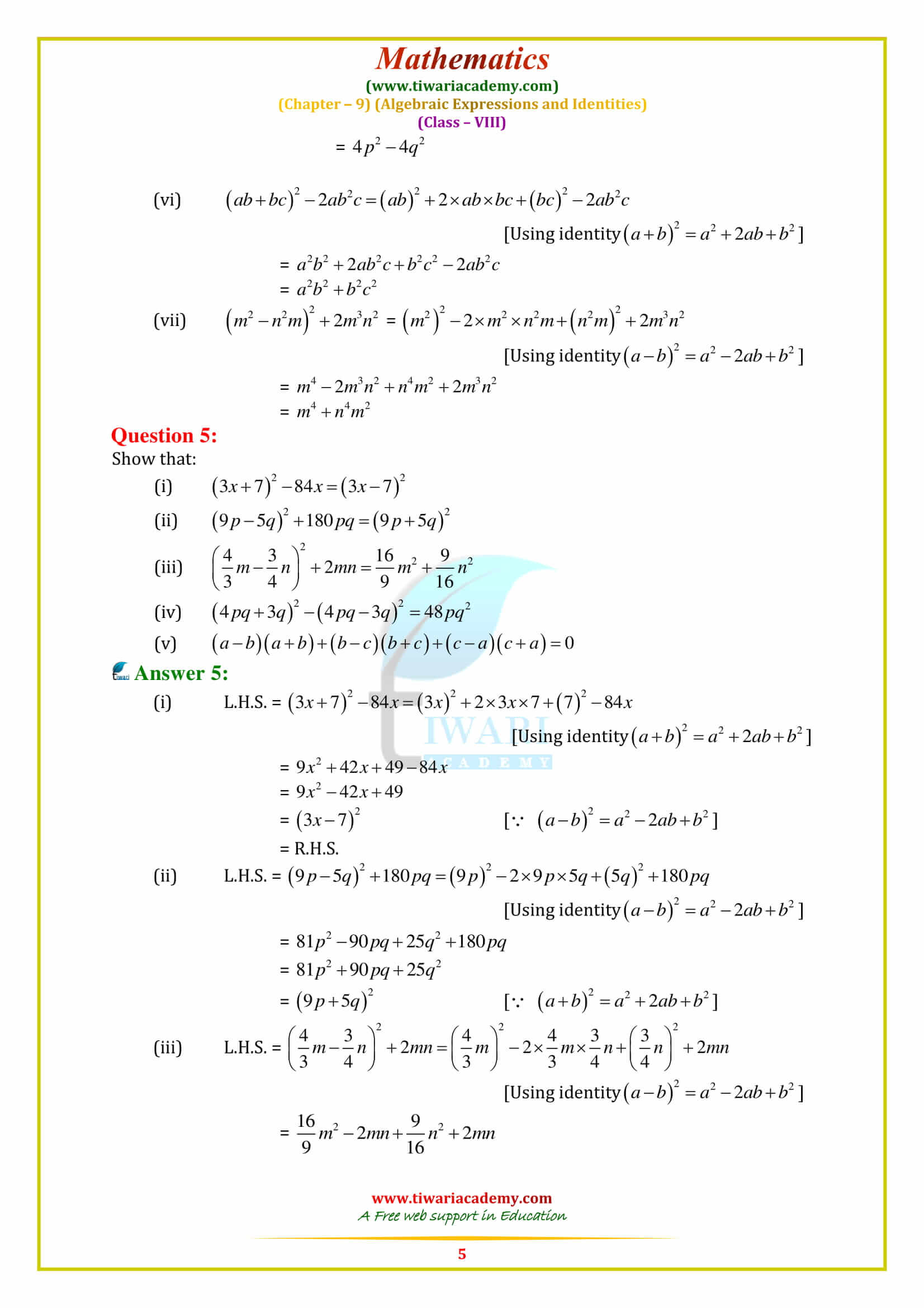NCERT Solutions for Class 8 Maths Chapter 9 Exercise 9.5 in english medium