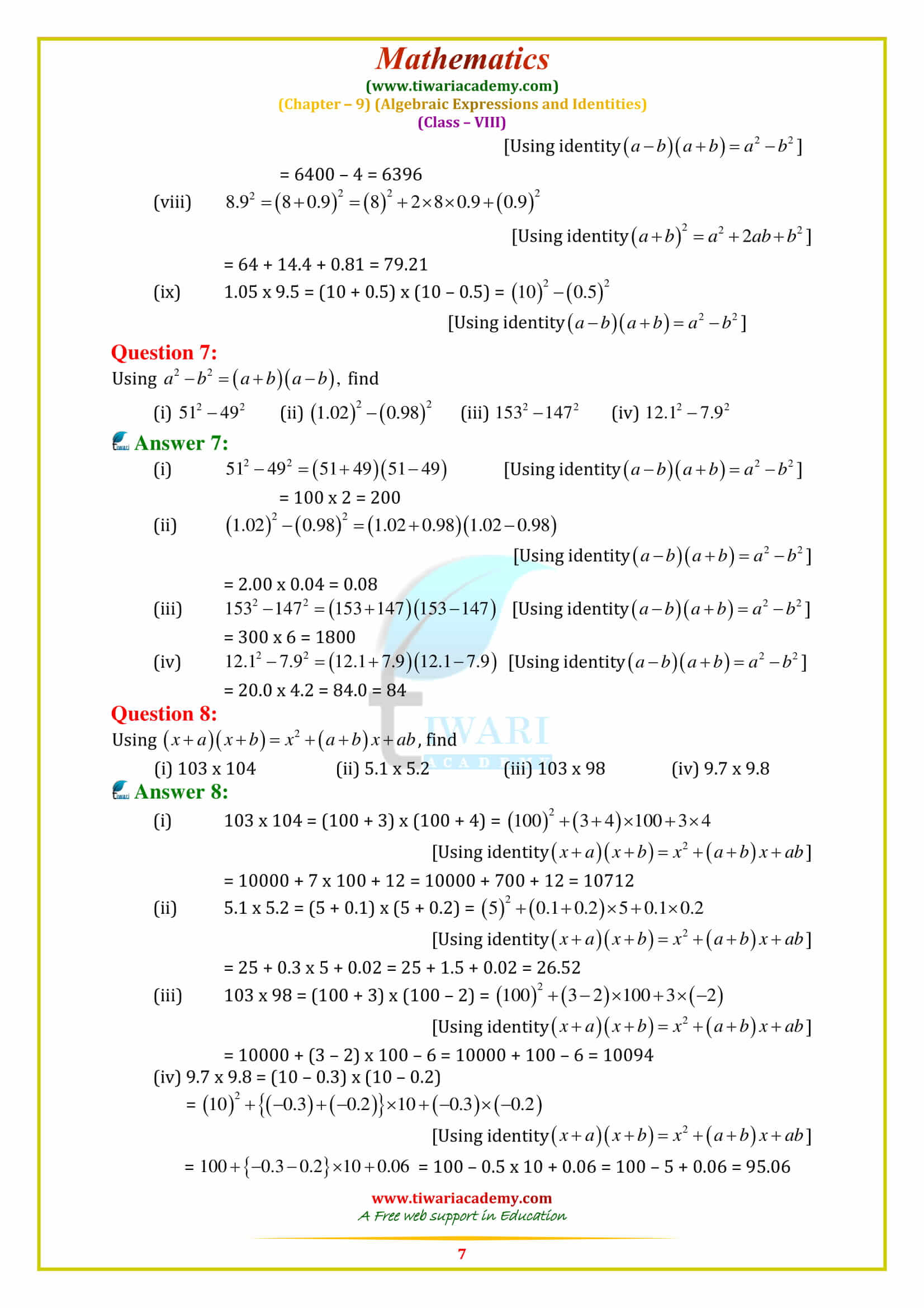 NCERT Solutions for Class 8 Maths Chapter 9 Exercise 9.5 free