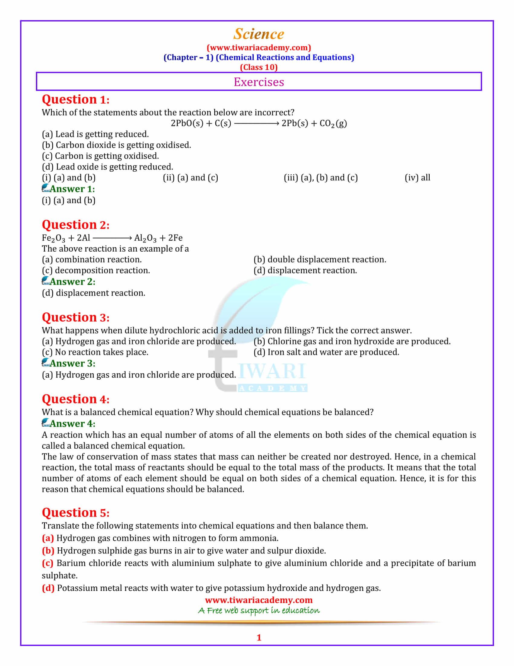 assignment of class 10 science