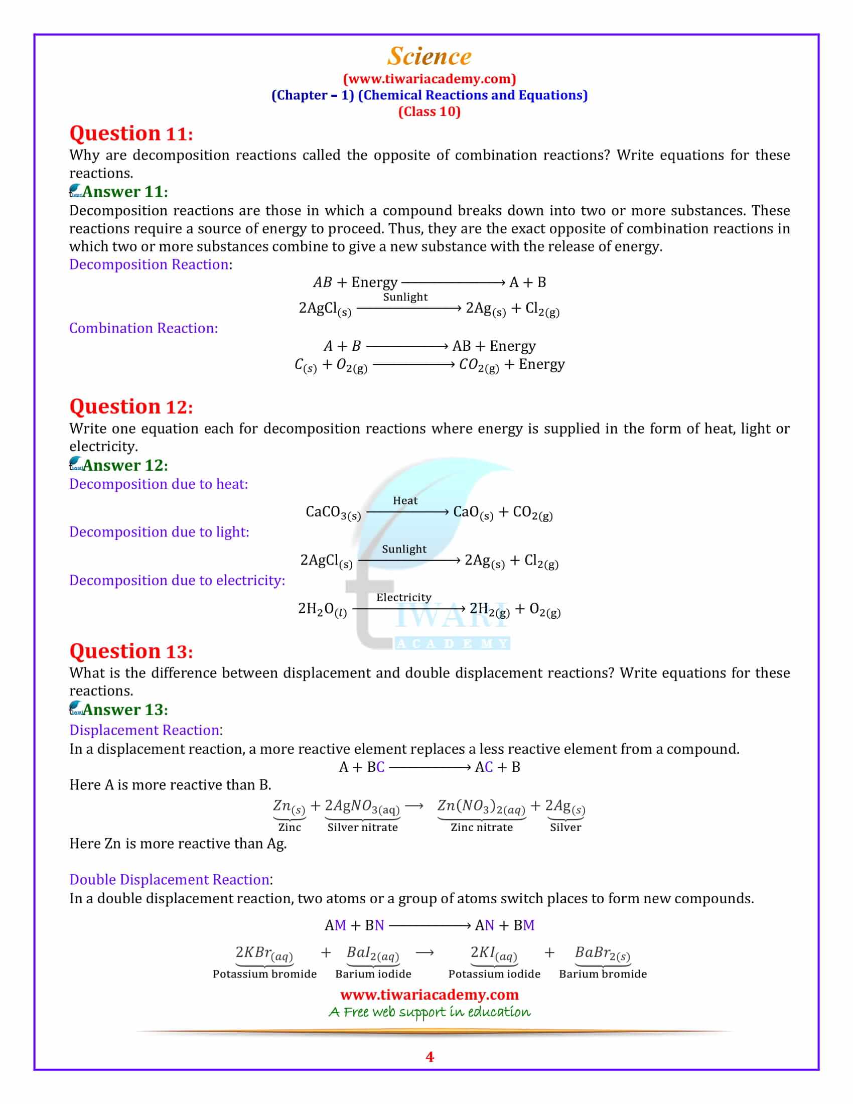 NCERT Solutions for Class 10 Science Chapter 1 Exercises in english medium