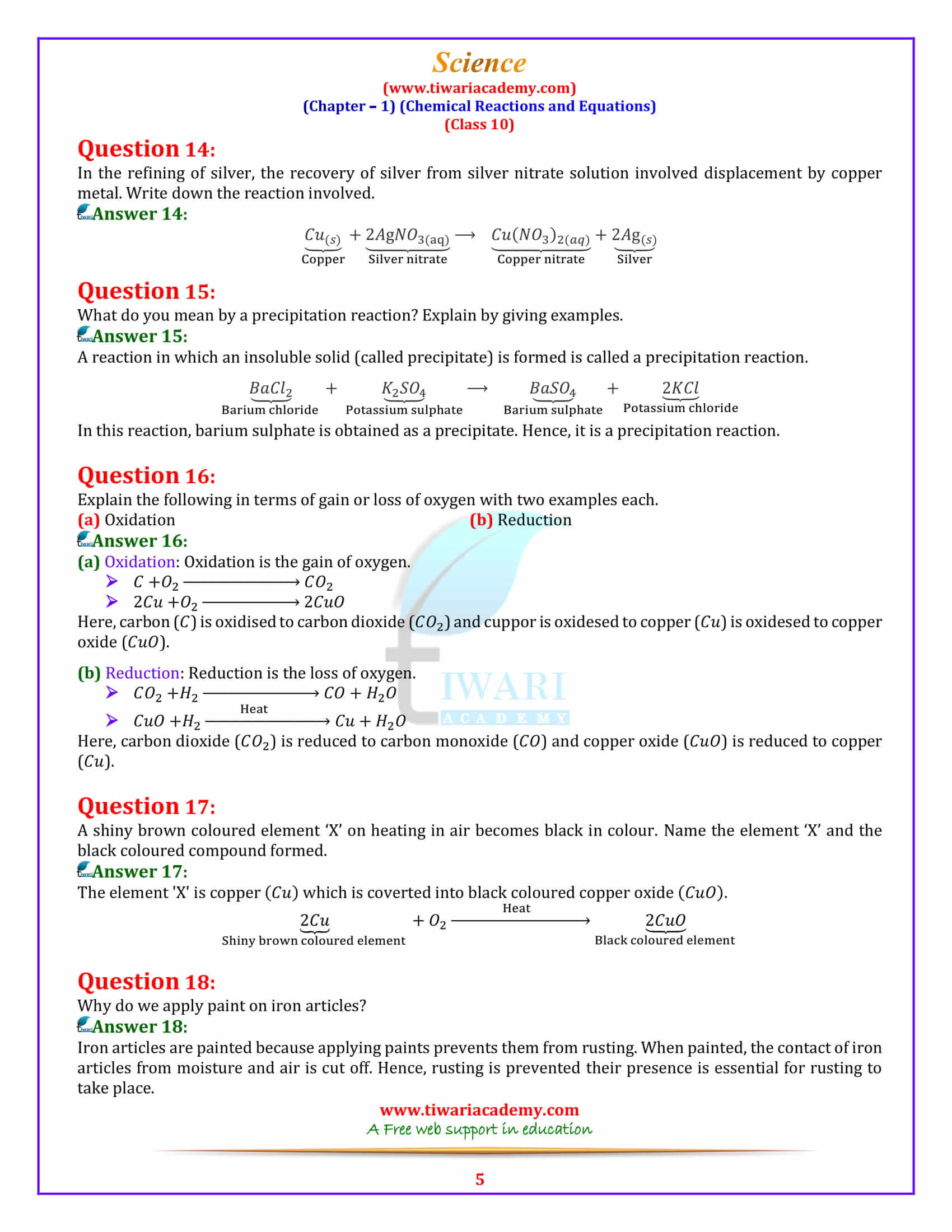 NCERT Solutions for Class 10 Science Chapter 1 Exercises guide free