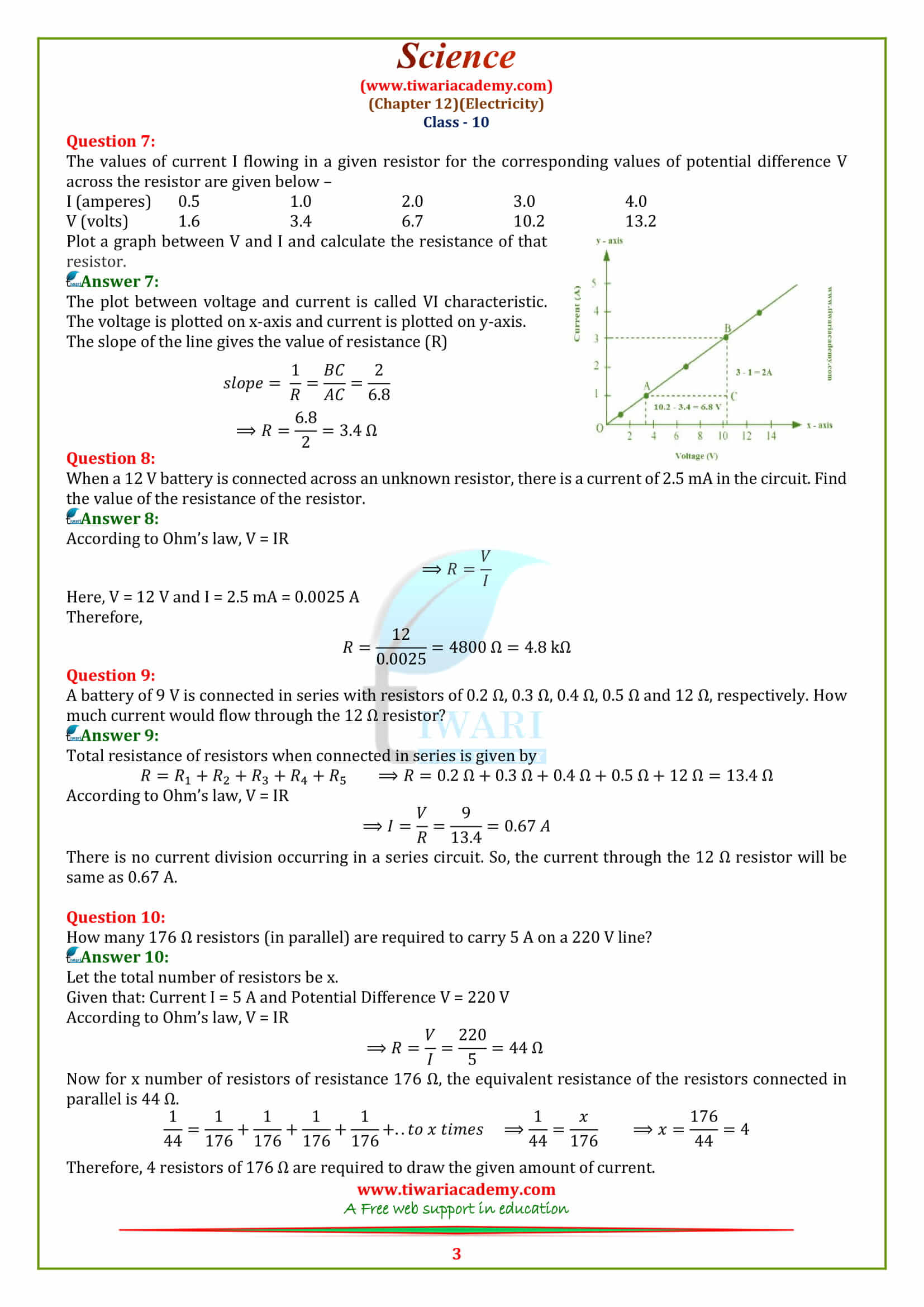 NCERT Solutions for Class 10 Science Chapter 12 Electricity Exercise in pdf form