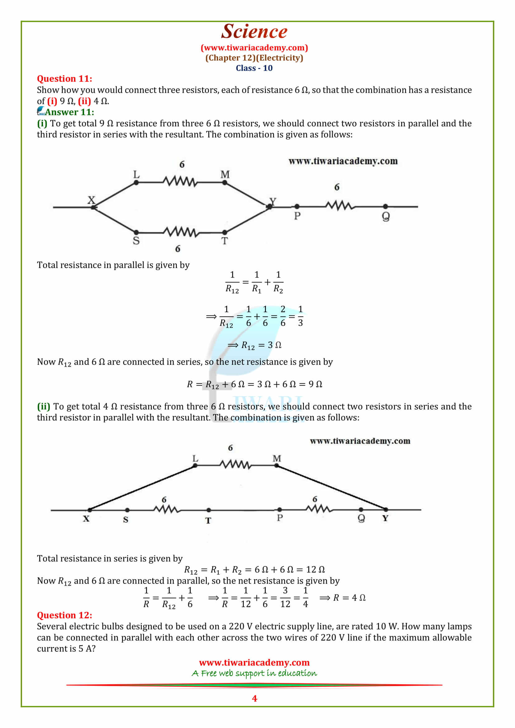 NCERT Solutions for Class 10 Science Chapter 12 Electricity in PDF