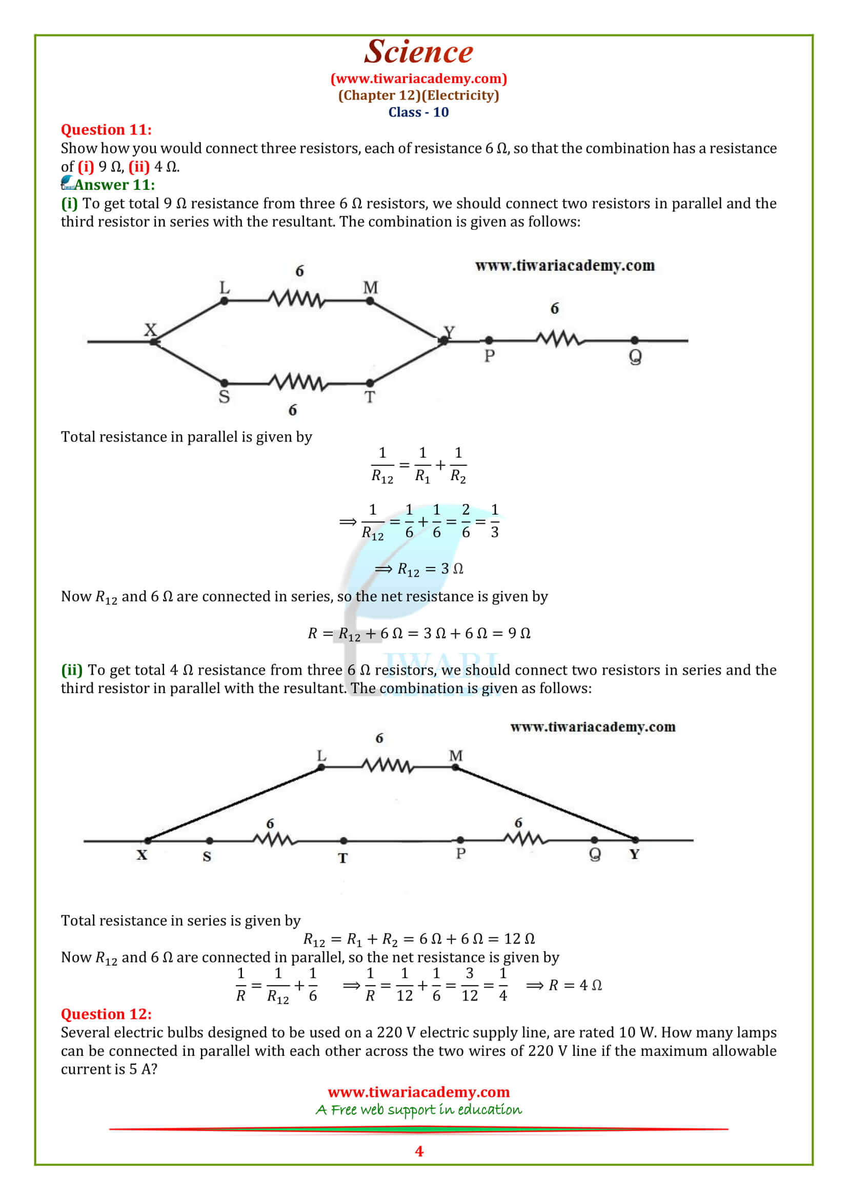 NCERT Solutions for Class 10 Science Chapter 12 Electricity Exercises in english medium