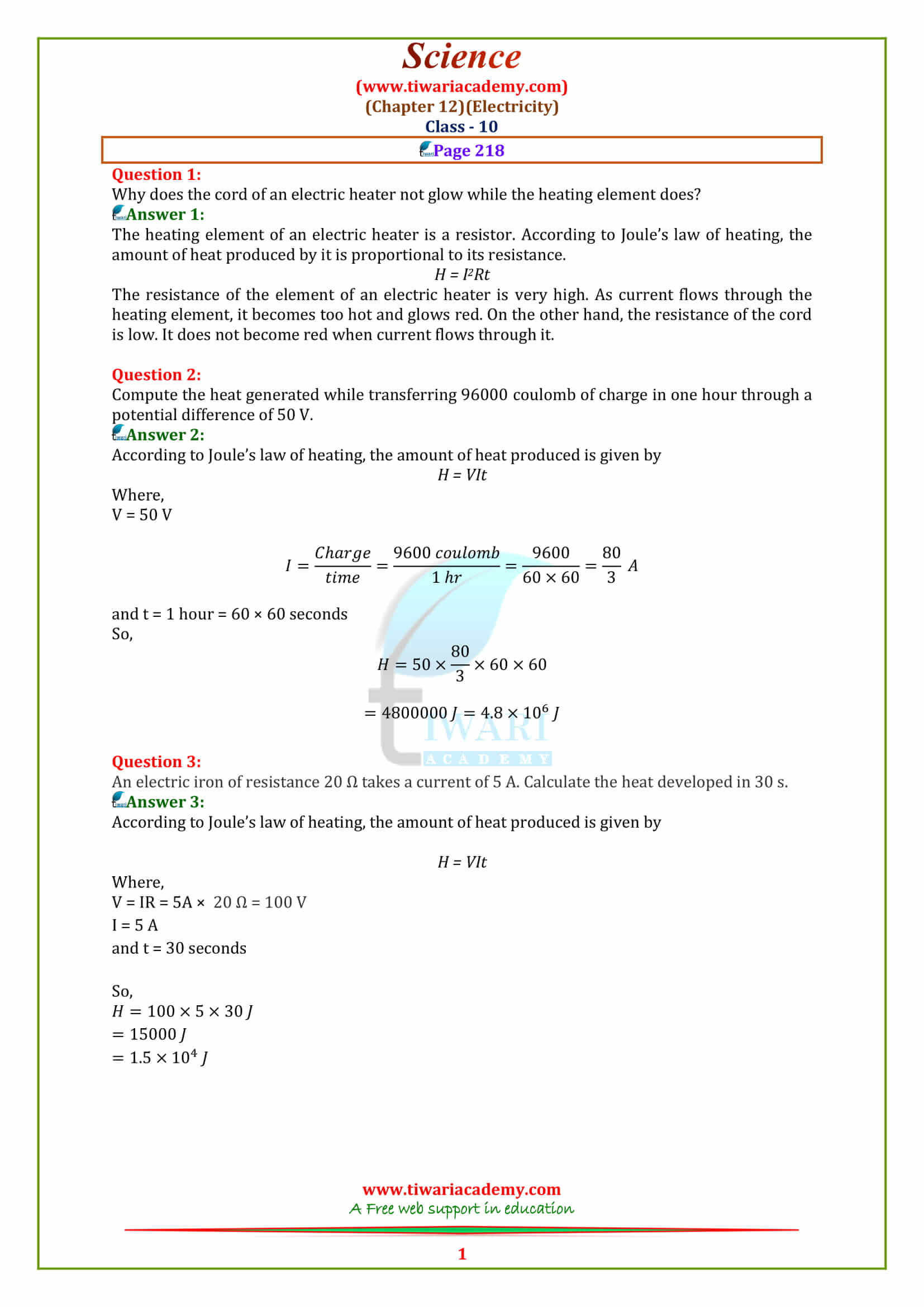 NCERT Solutions for Class 10 Science Chapter 12 Electricity in PDF
