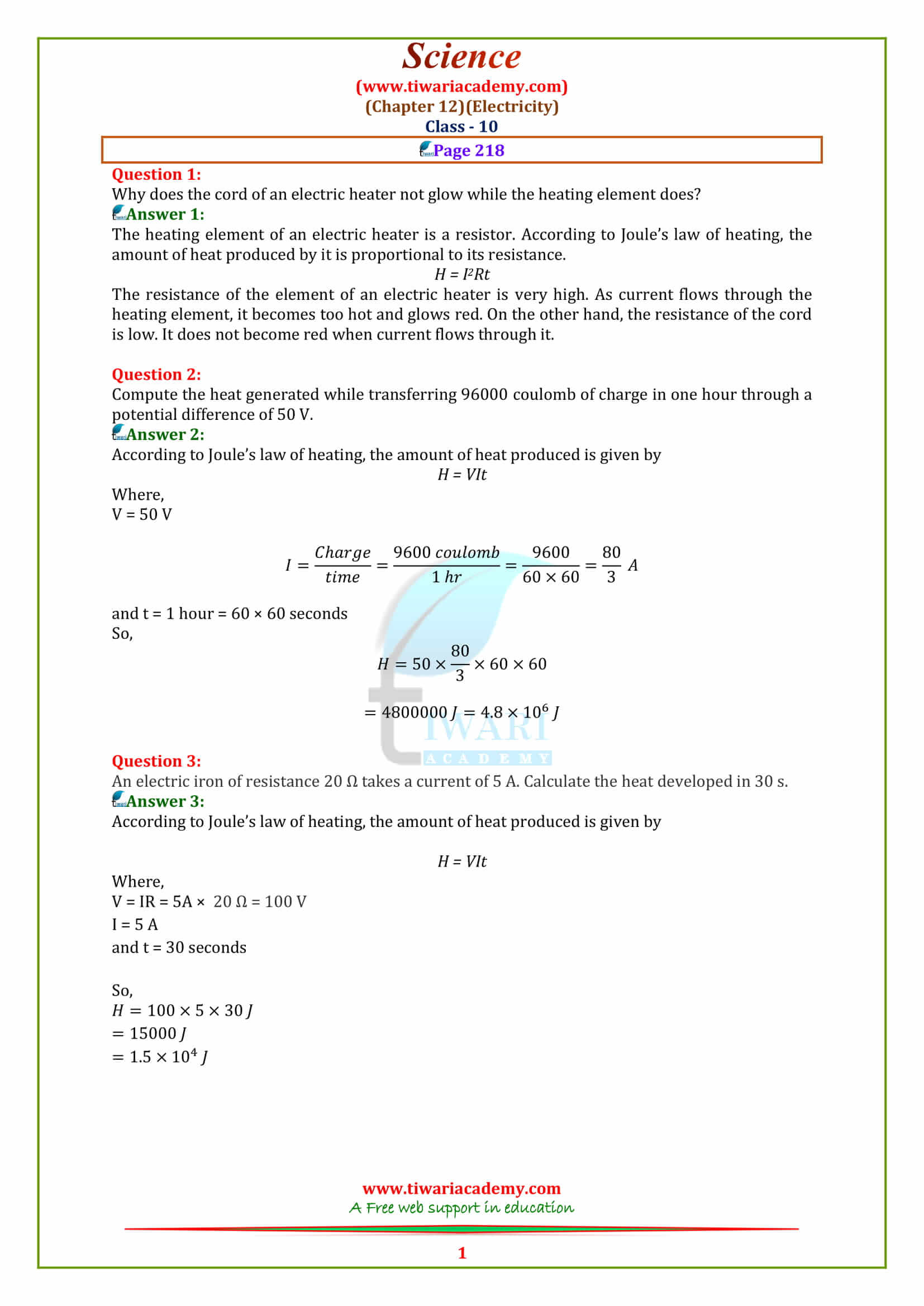 NCERT Solutions for Class 10 Science Chapter 12 Electricity page 218