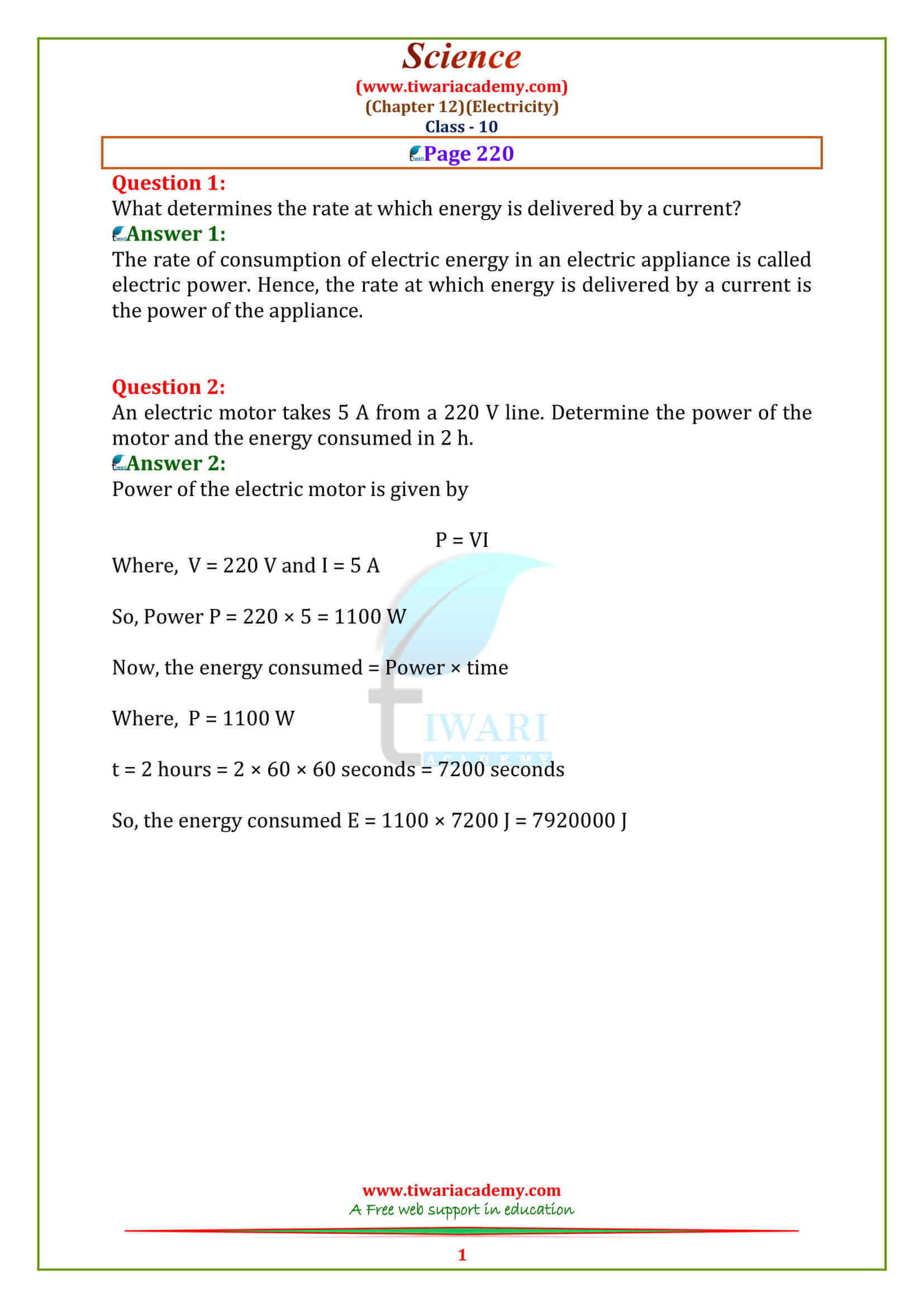 NCERT Solutions for Class 10 Science Chapter 12 Electricity page 220