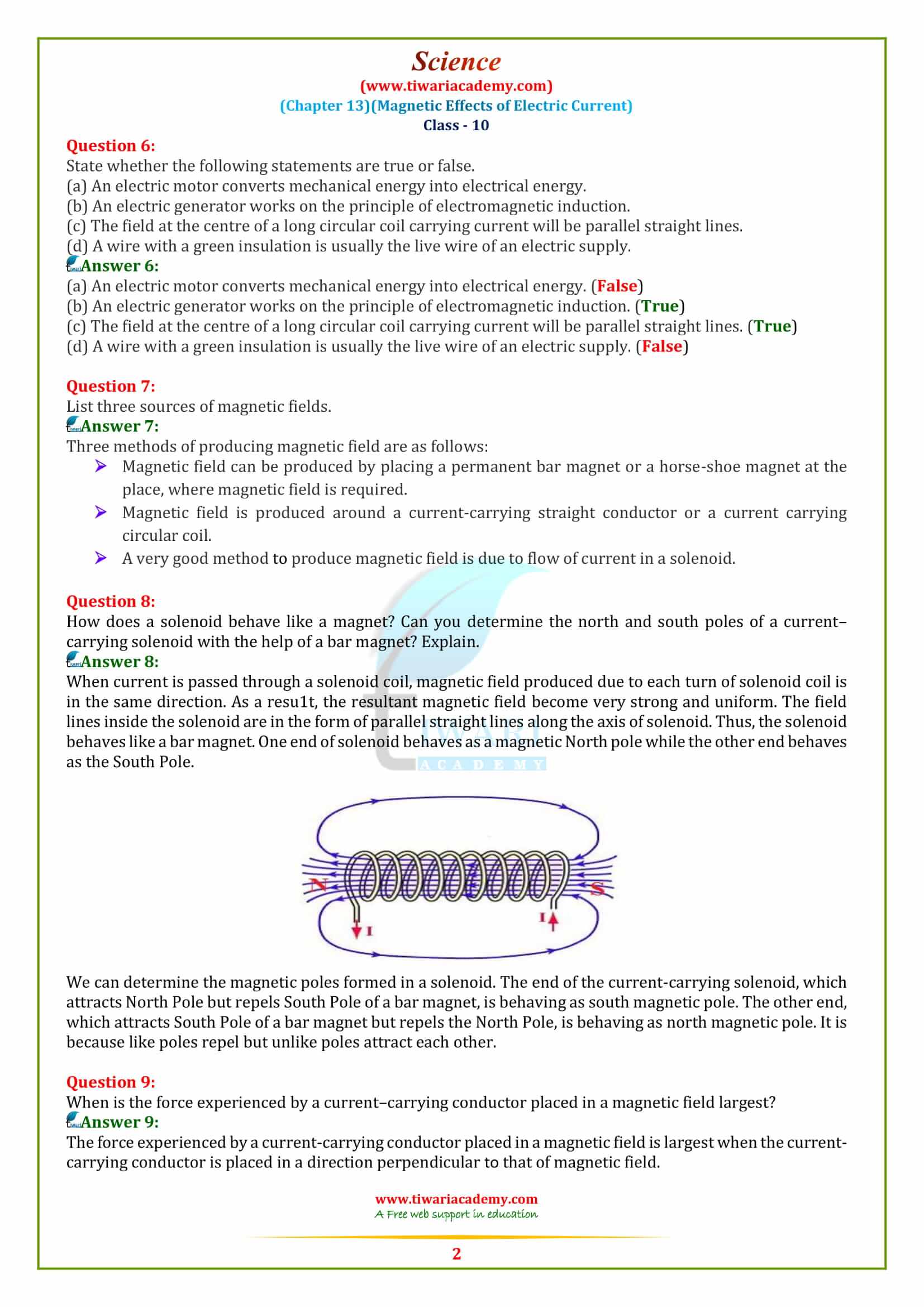 10 Science Chapter 13 Magnetic Effect of Electric Current Exercises solutions in pdf form