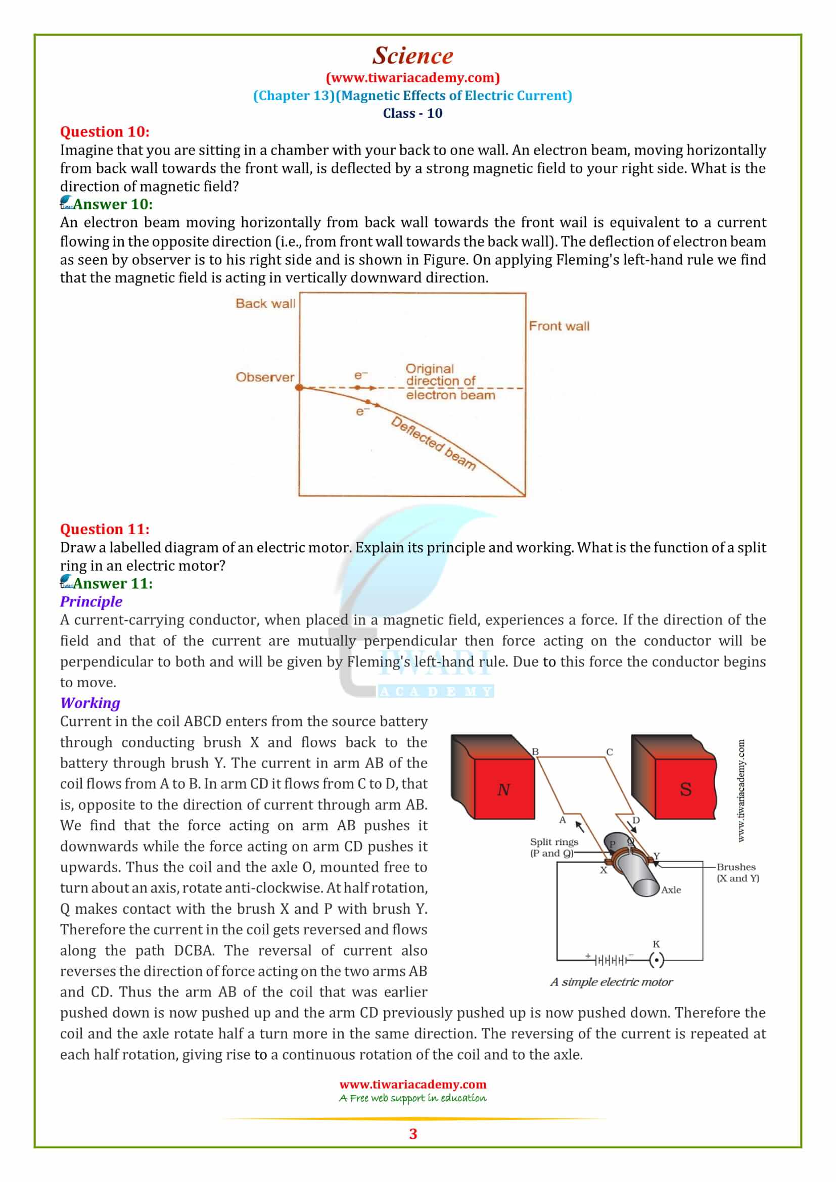 10 Science Chapter 13 Magnetic Effect of Electric Current Exercises solutions with extra questions