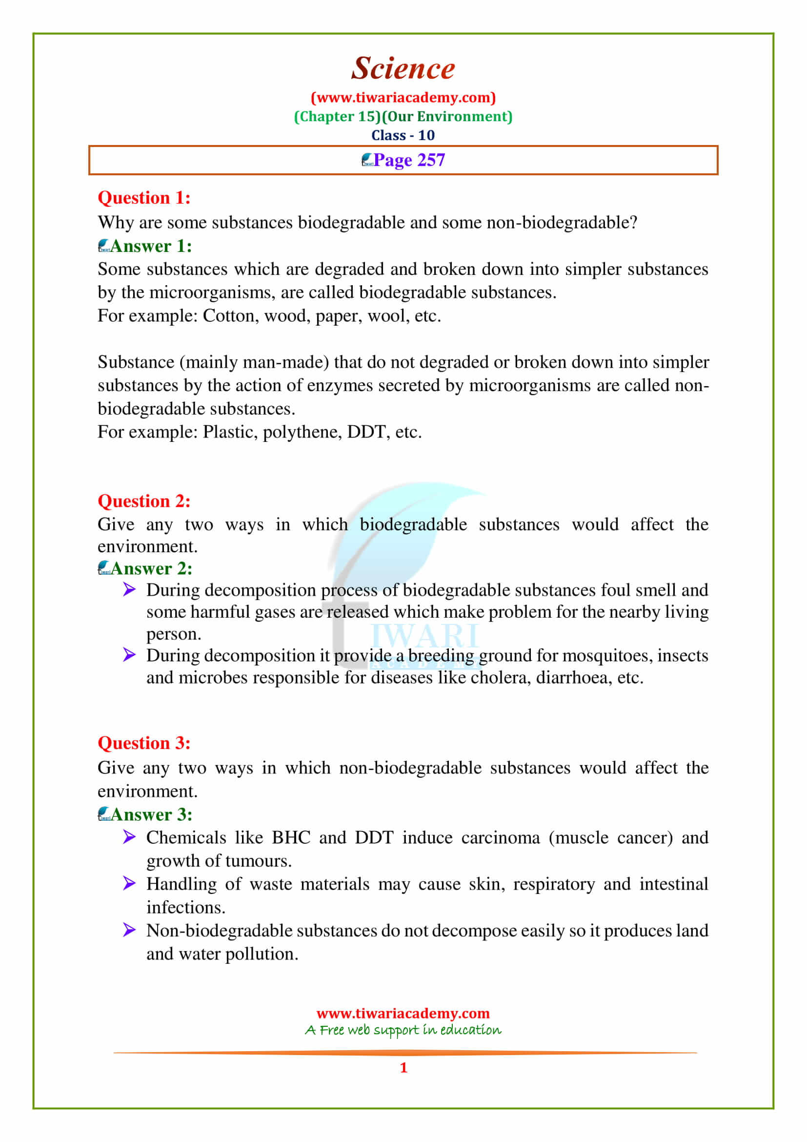Class 10 Science Chapter 15 Our Environment Intext questions given on page 257 i