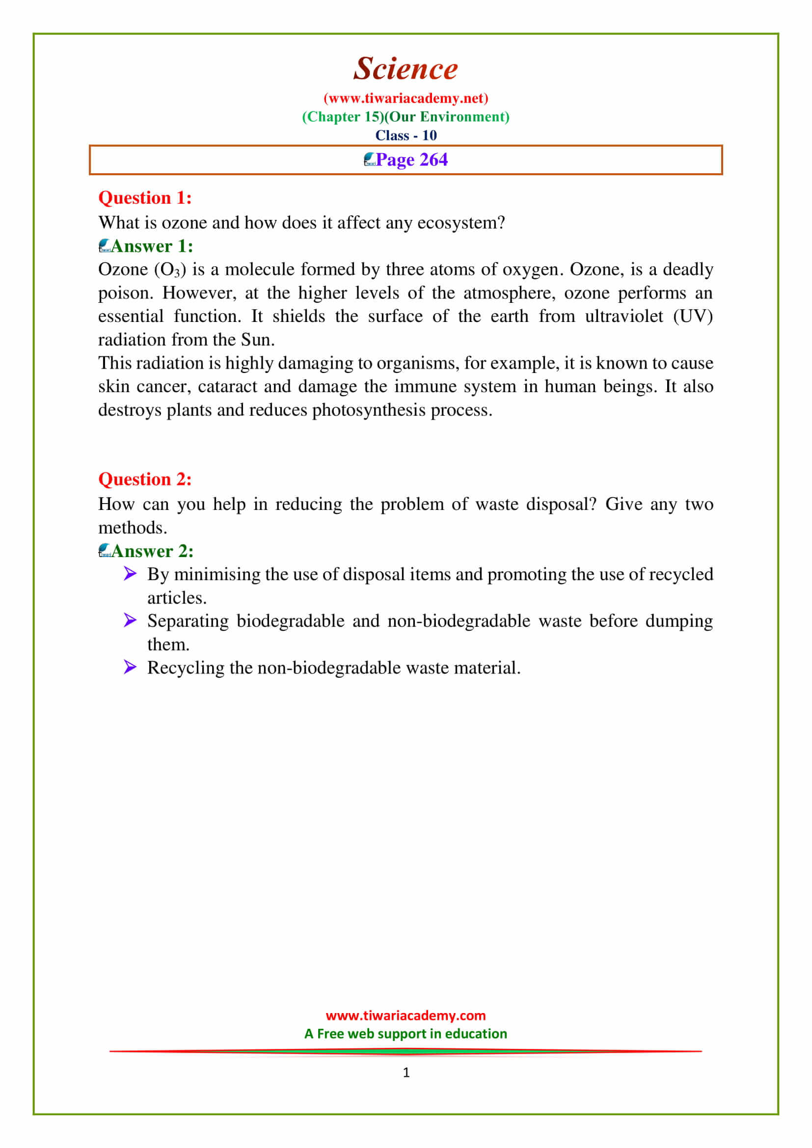 Class 10 Science Chapter 15 Intext questions given on page 264