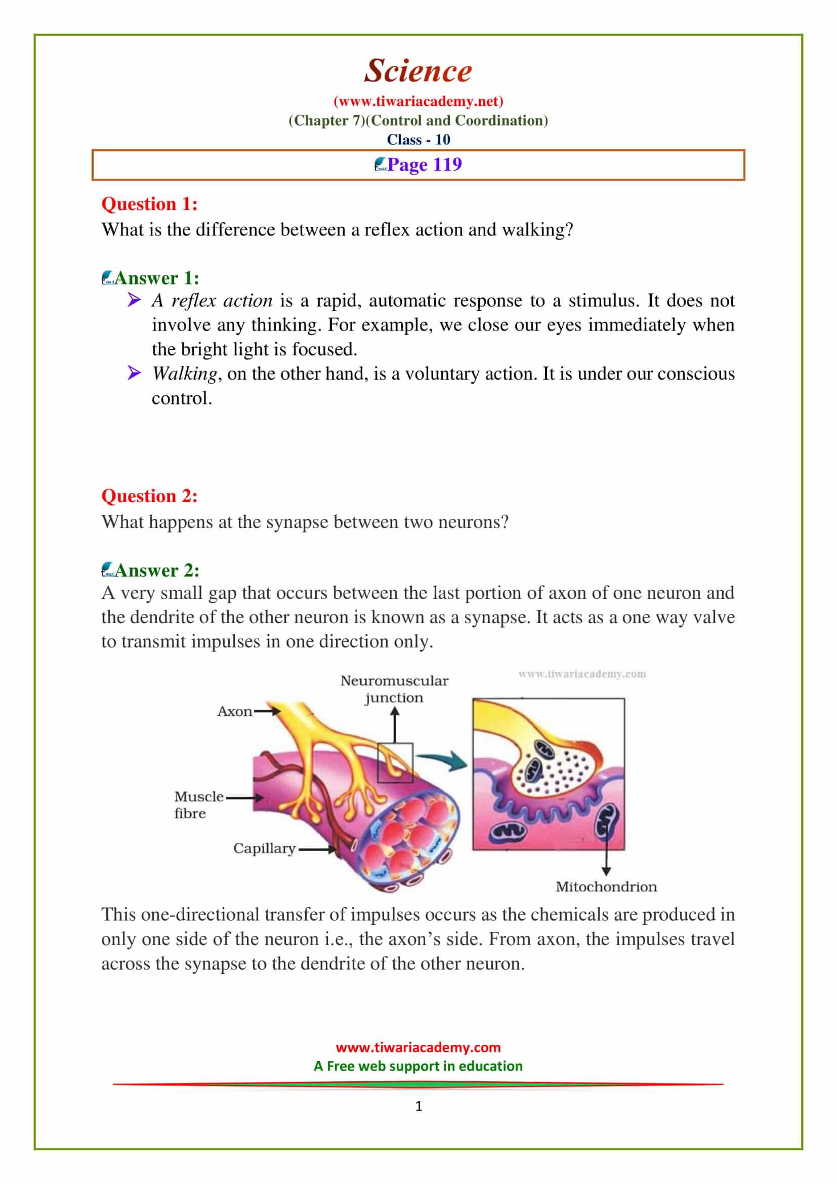 NCERT Solutions for Class 10 Science Chapter 7 Control and Coordination Intext questions on page 119