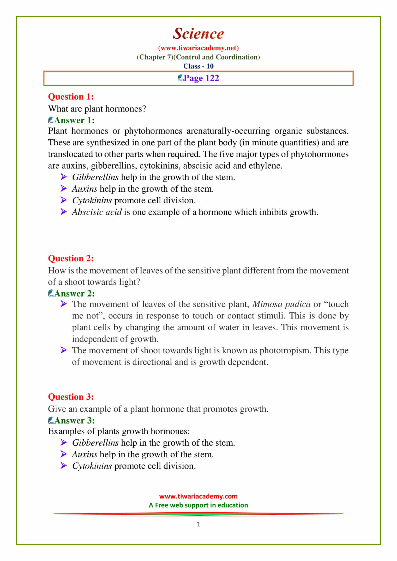 10 Science Chapter 7 Intext questions on page 122