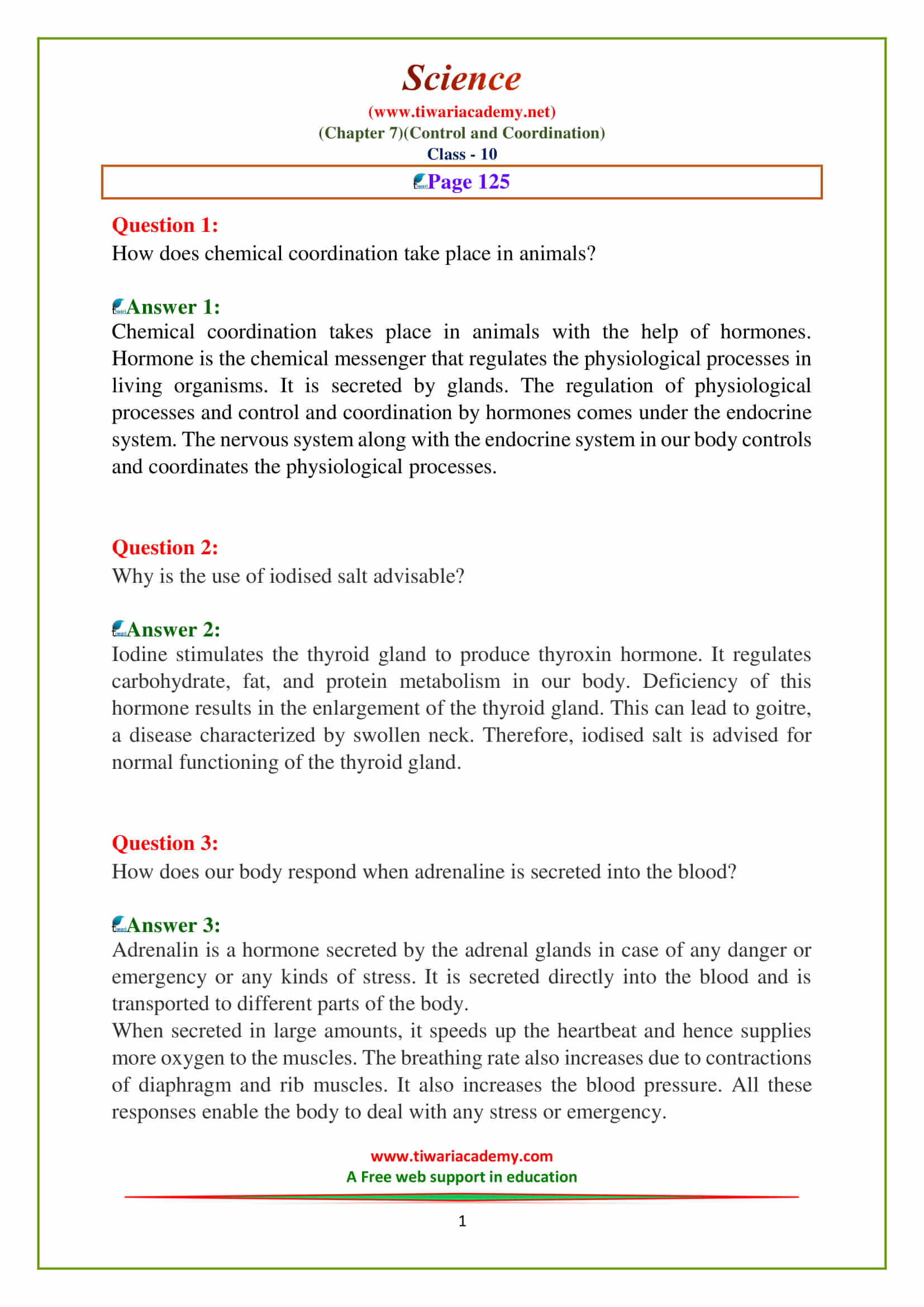NCERT Solution for Class 10 Science Chapter 7 Control and Coordination NCERT Solution for Class 10 Science Chapter 7 Control and Coordination