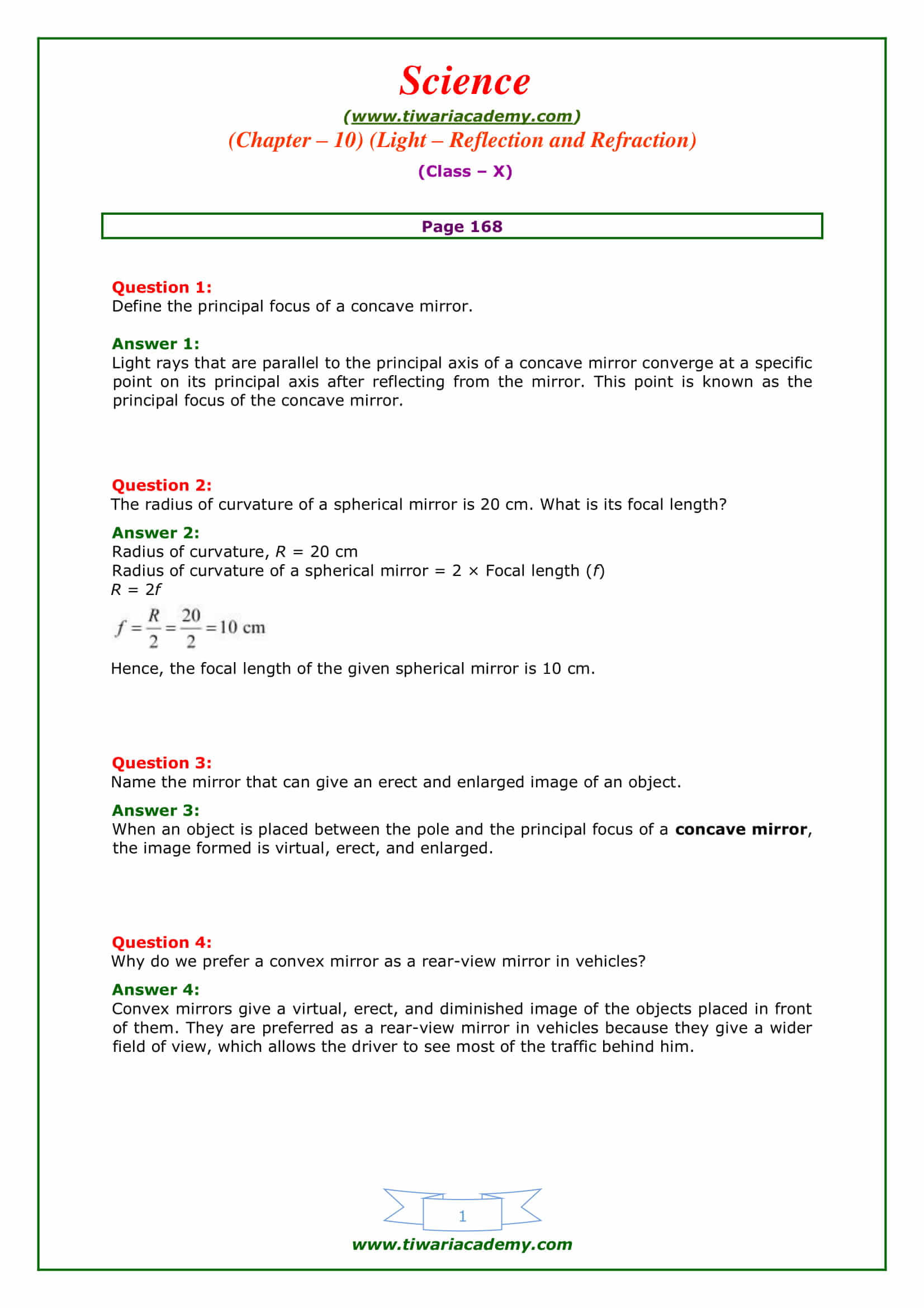 NCERT Solutions for Class 10 Science Chapter 10 Intext questions on page 168
