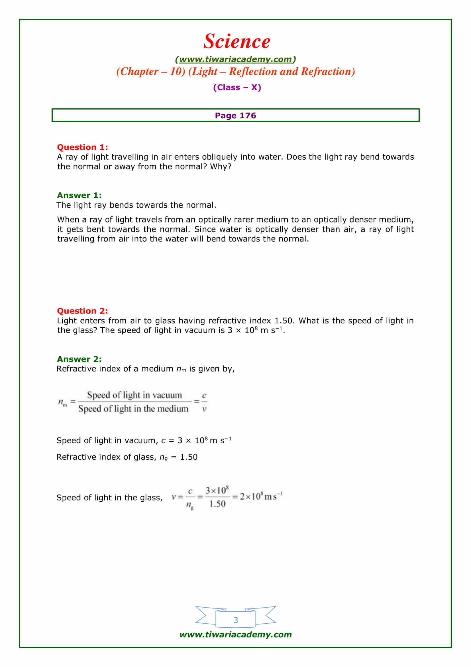 NCERT Solutions for Class 10 Science Chapter 10 page 176 answers