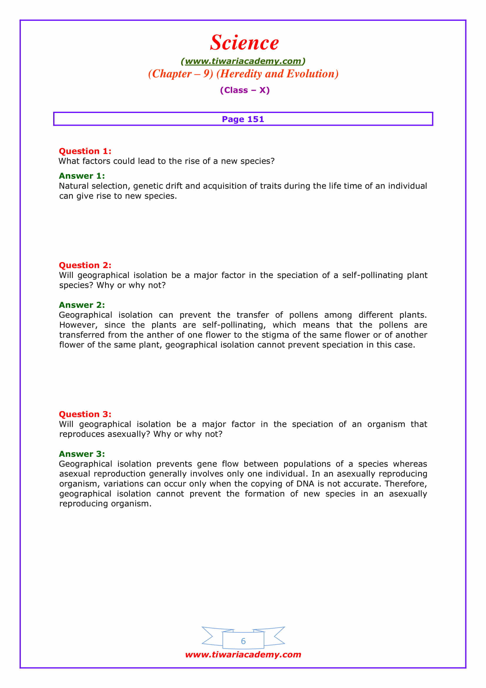 NCERT Solutions for Class 10 Science Chapter 9 Heredity and Evolution Intext questions on page 151