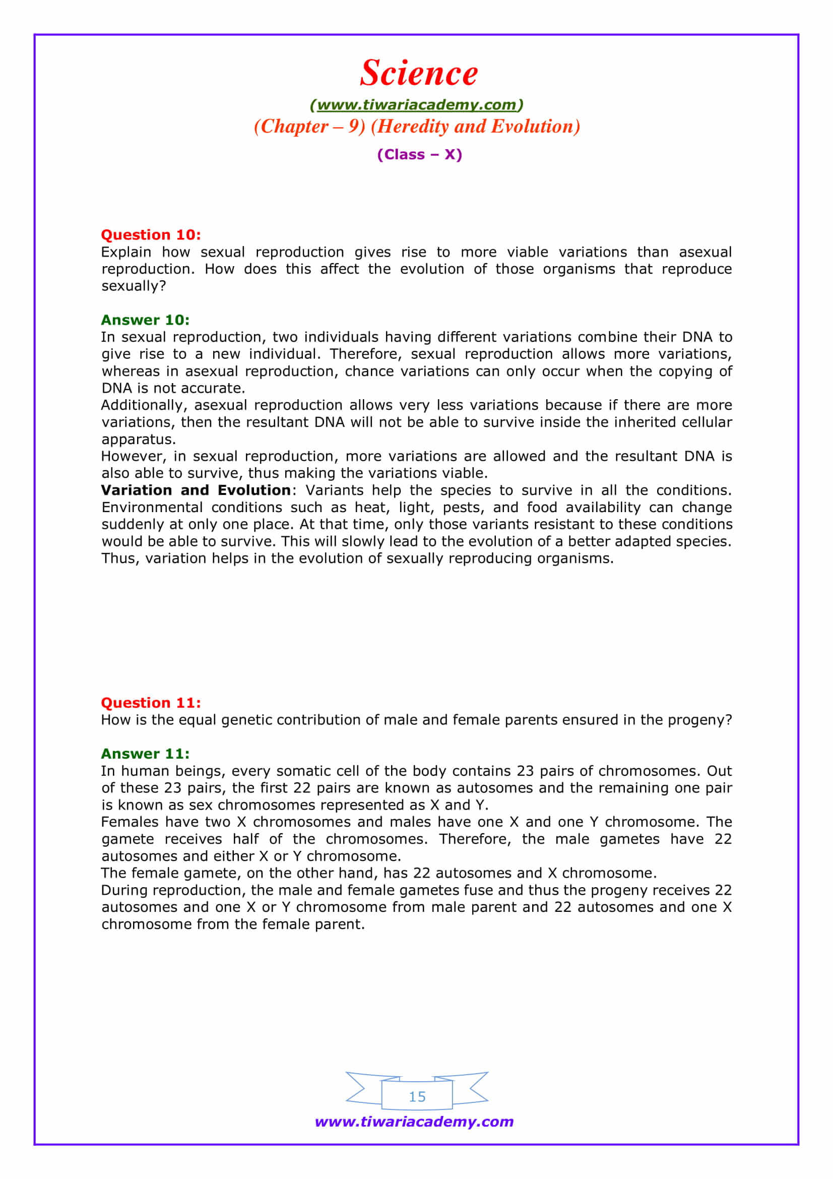 NCERT Solutions for Class 10 Science Chapter 9 Heredity and Evolution