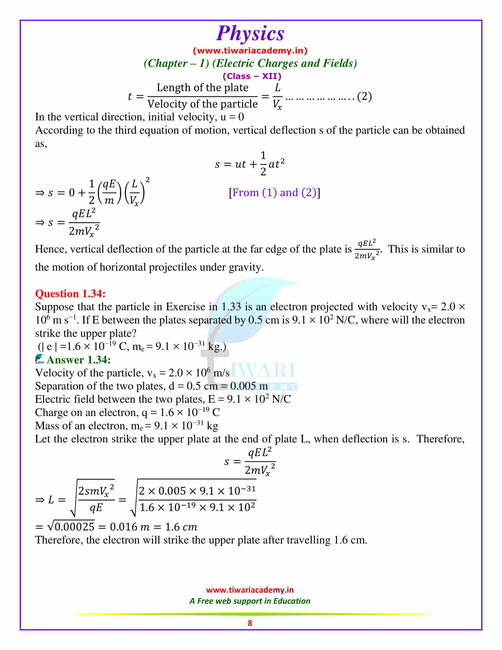 12 Physics chapter 1 Solutions additional exercises question 31, 32, 33, 34