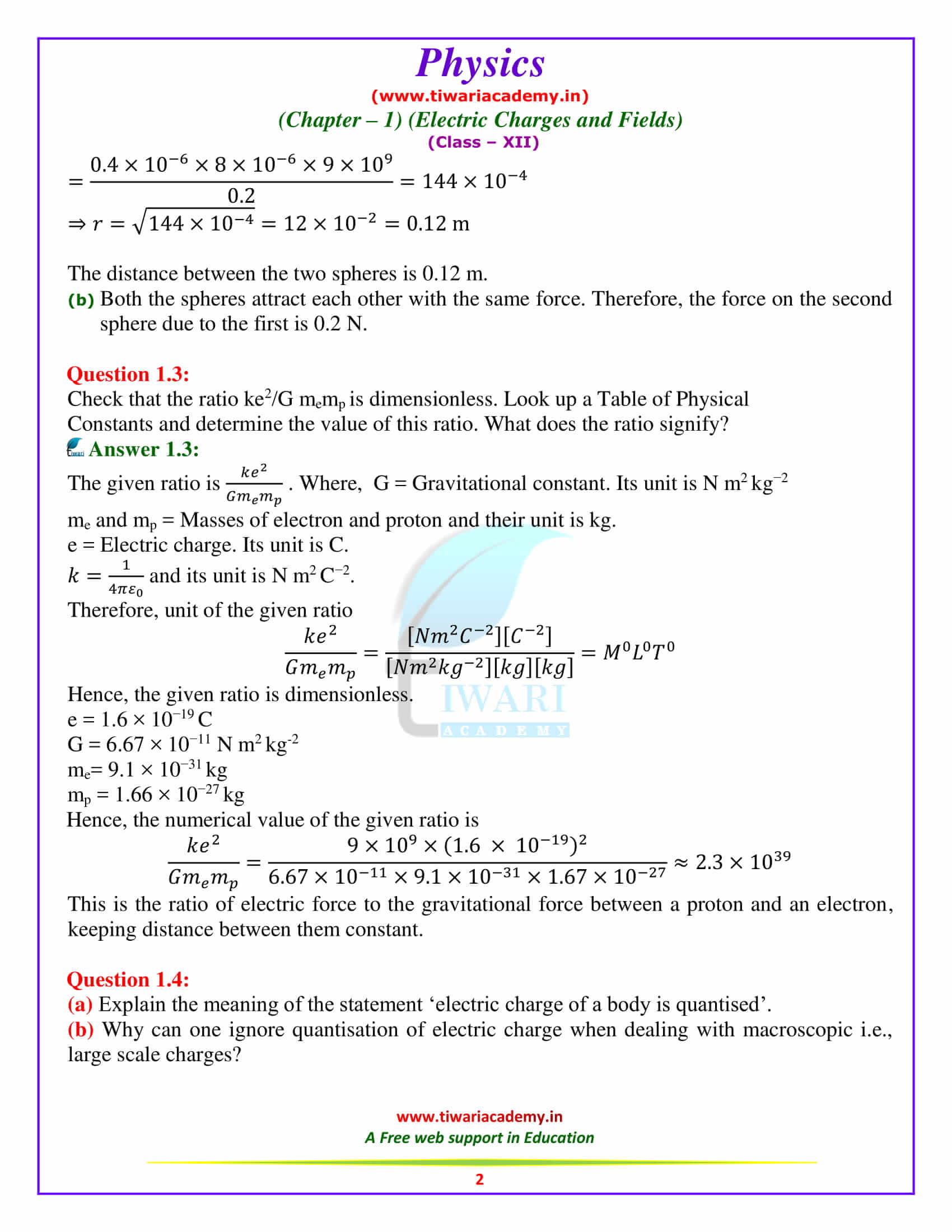 NCERT Solutions for Class 12 Physics Chapter 1 Electric Charges and Fields in pdf form