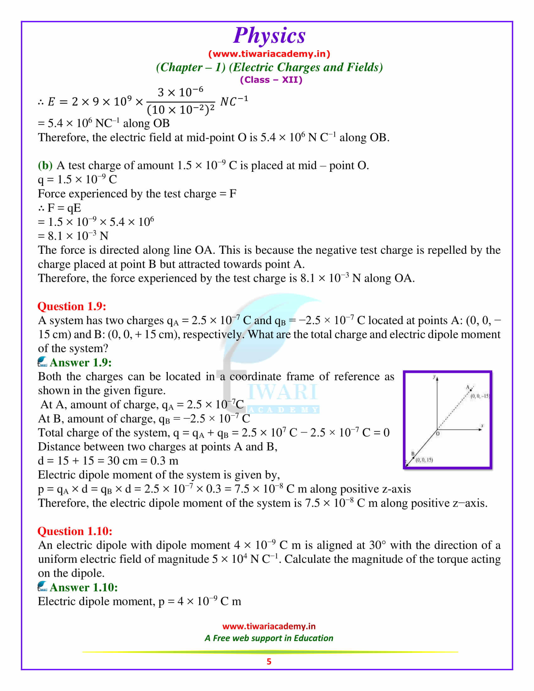 physics assignment for class 12