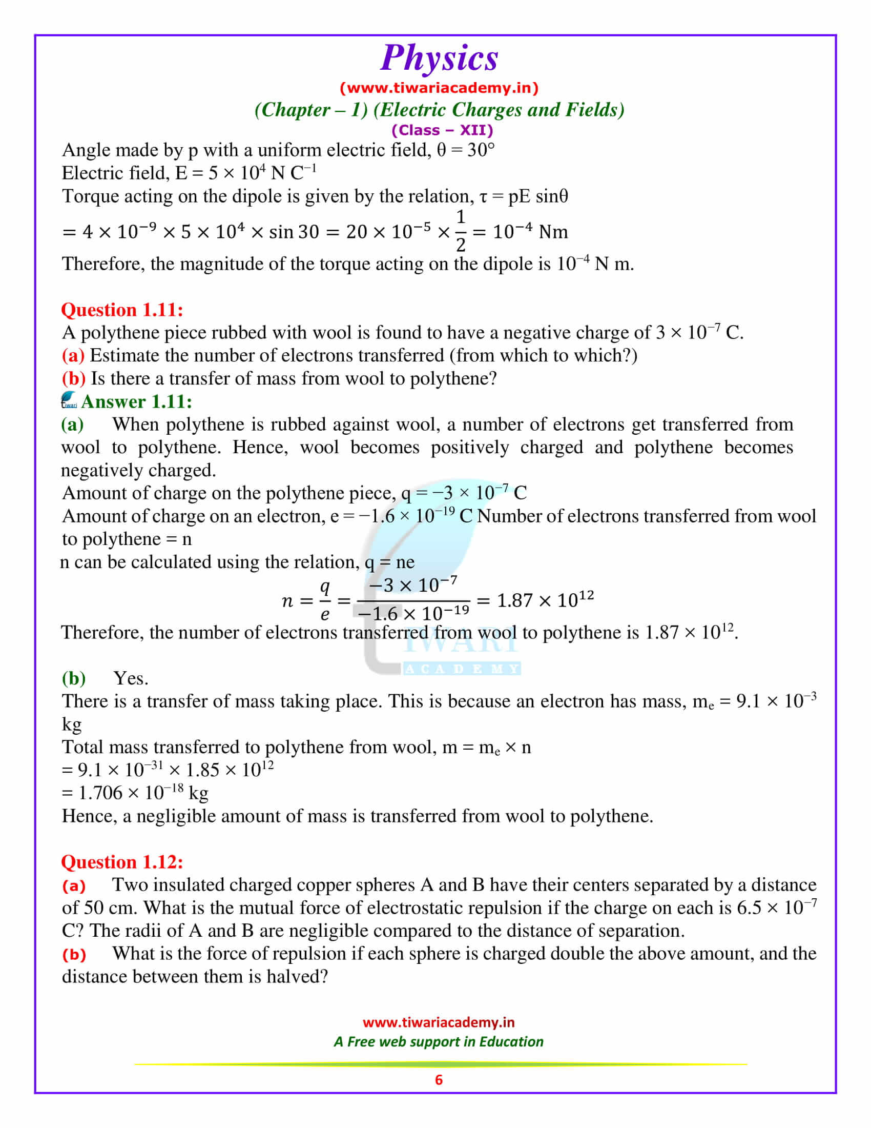NCERT Solutions for Class 12 Physics Chapter 1 free download