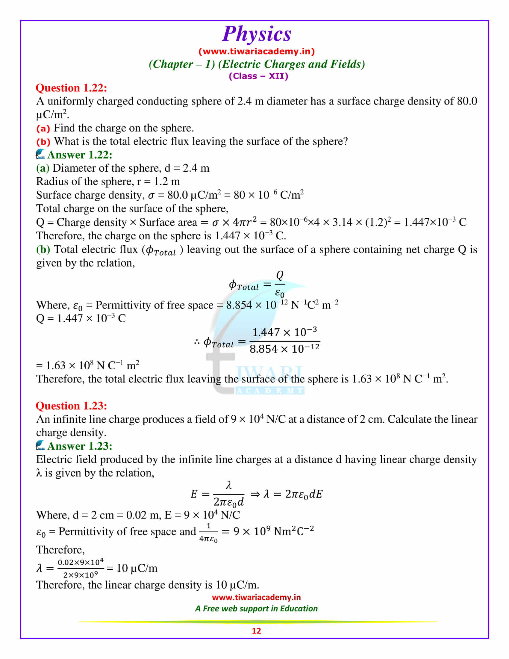 NCERT Solutions for Class 12 Physics Chapter 1 question 1 to 25