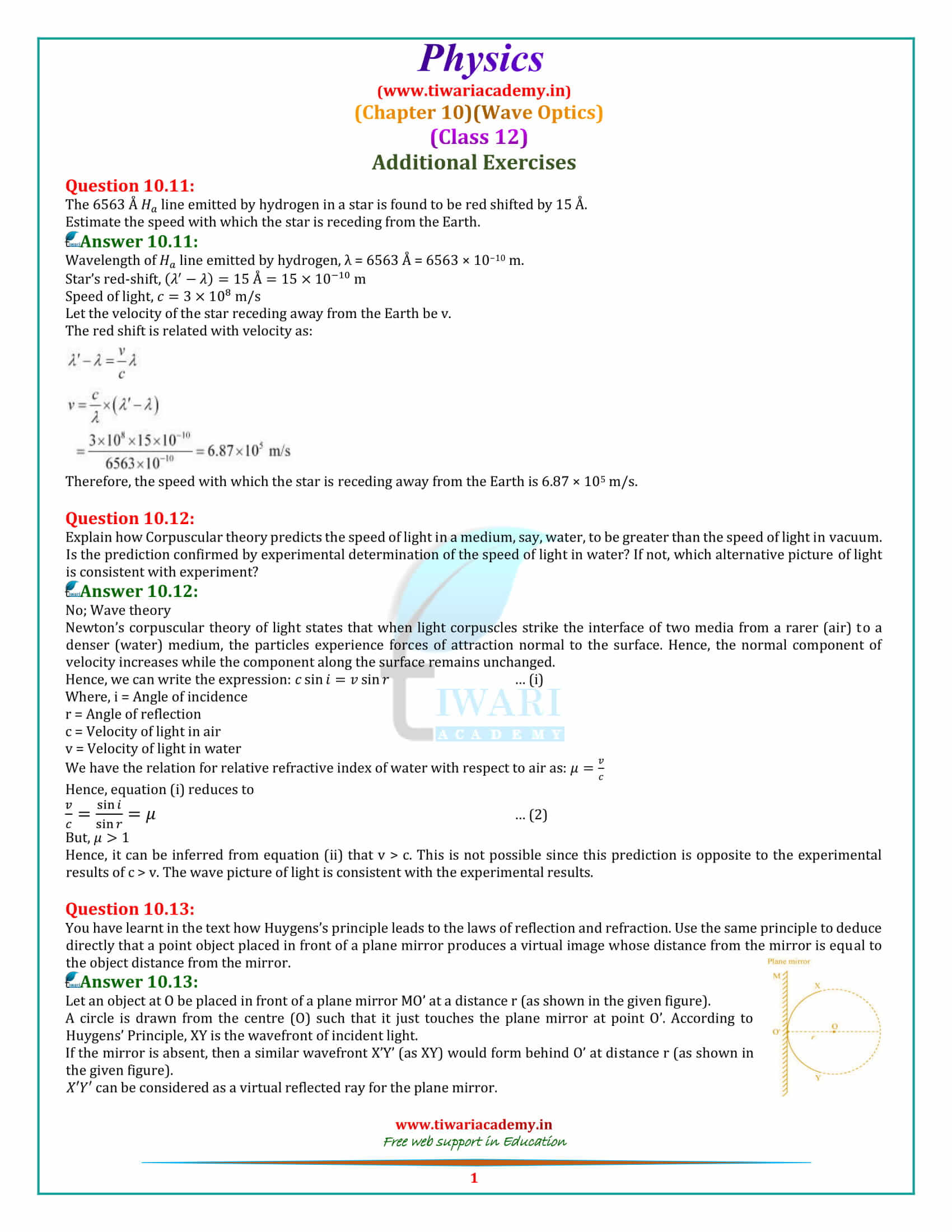 12 Physics Chapter 10 Wave Optics additional exercise solutions