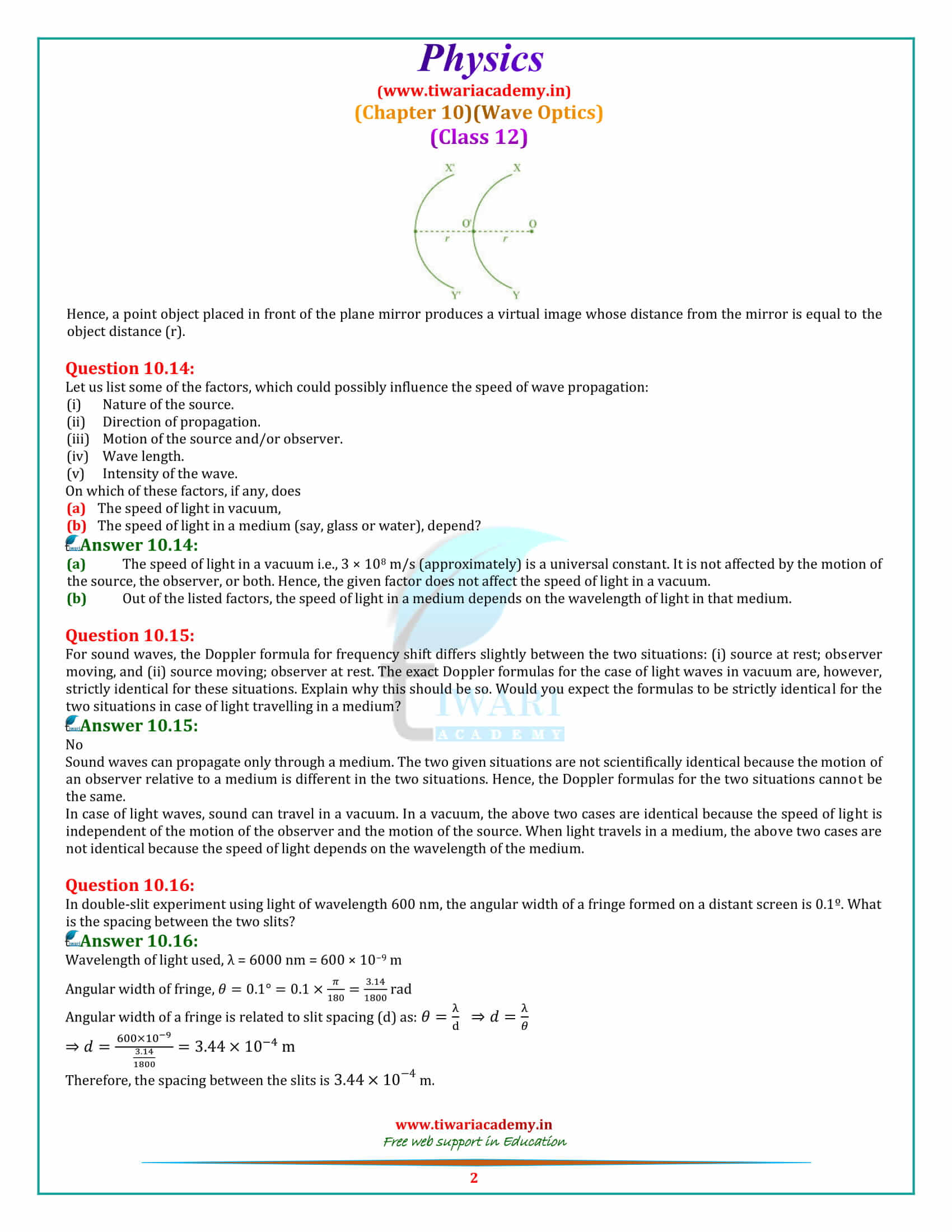 12 Physics Chapter 10 Wave Optics all questions answers in pdf