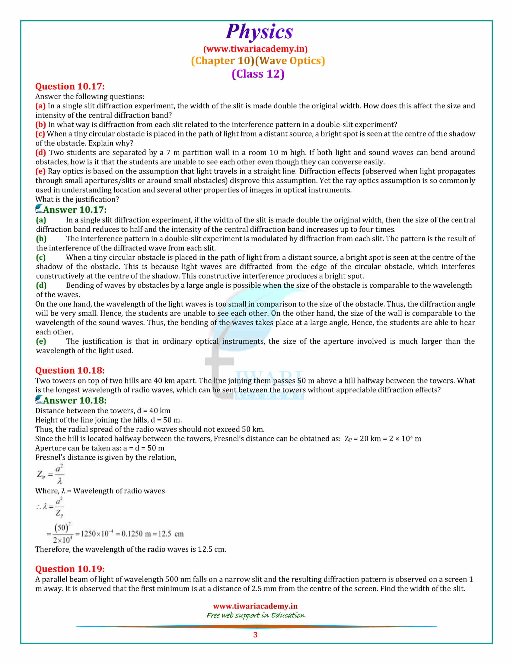 12 Physics Chapter 10 Wave Optics all questions answers solutions free download