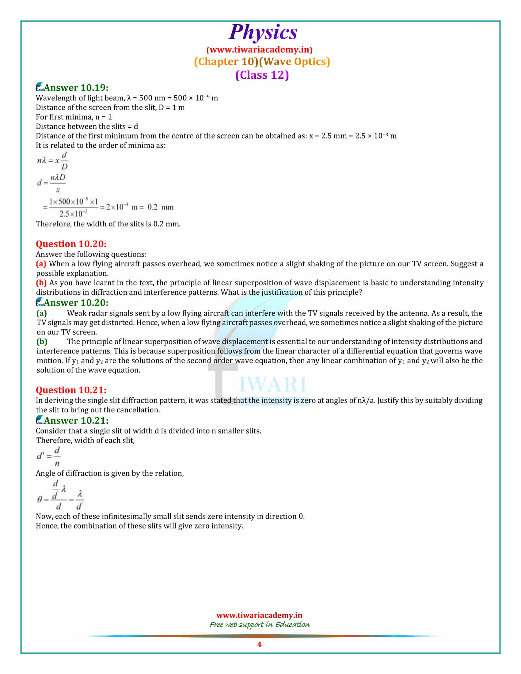 12 Physics Chapter 10 Wave Optics all questions answers free up and mp cbse board