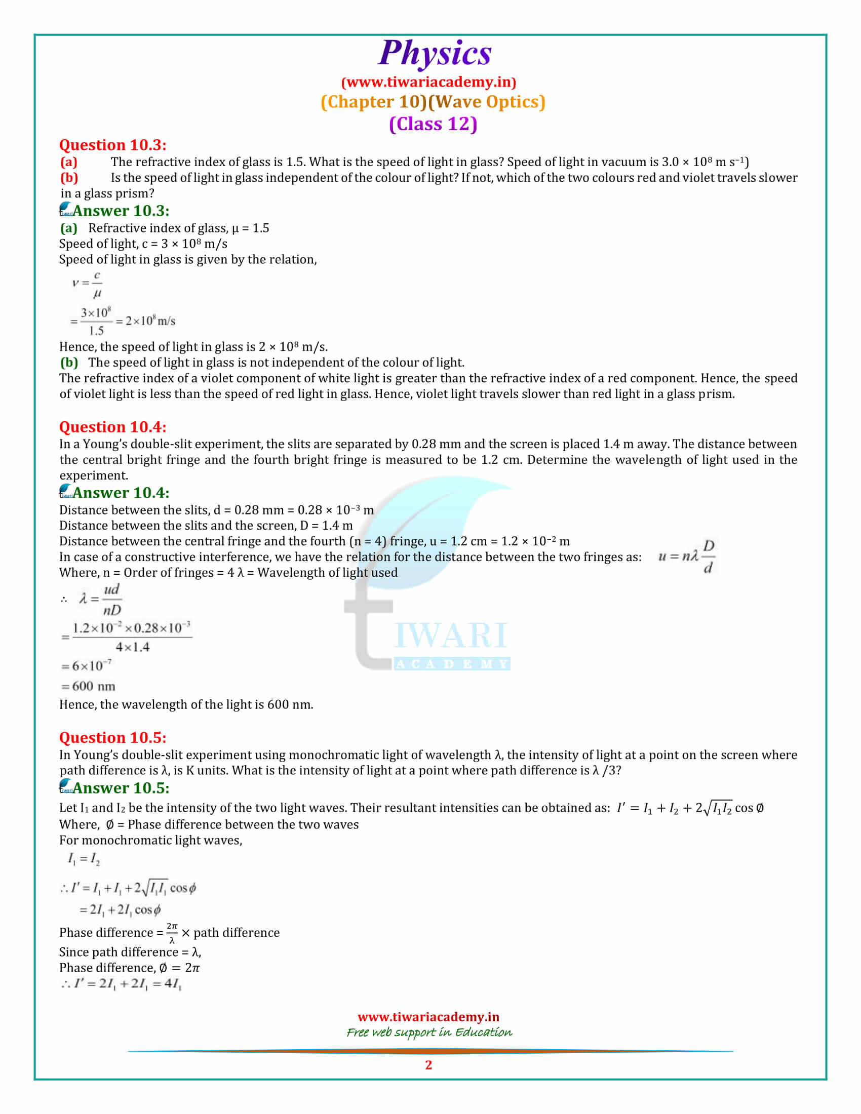 NCERT Solutions for Class 12 Physics Chapter 10 Wave Optics in pdf form