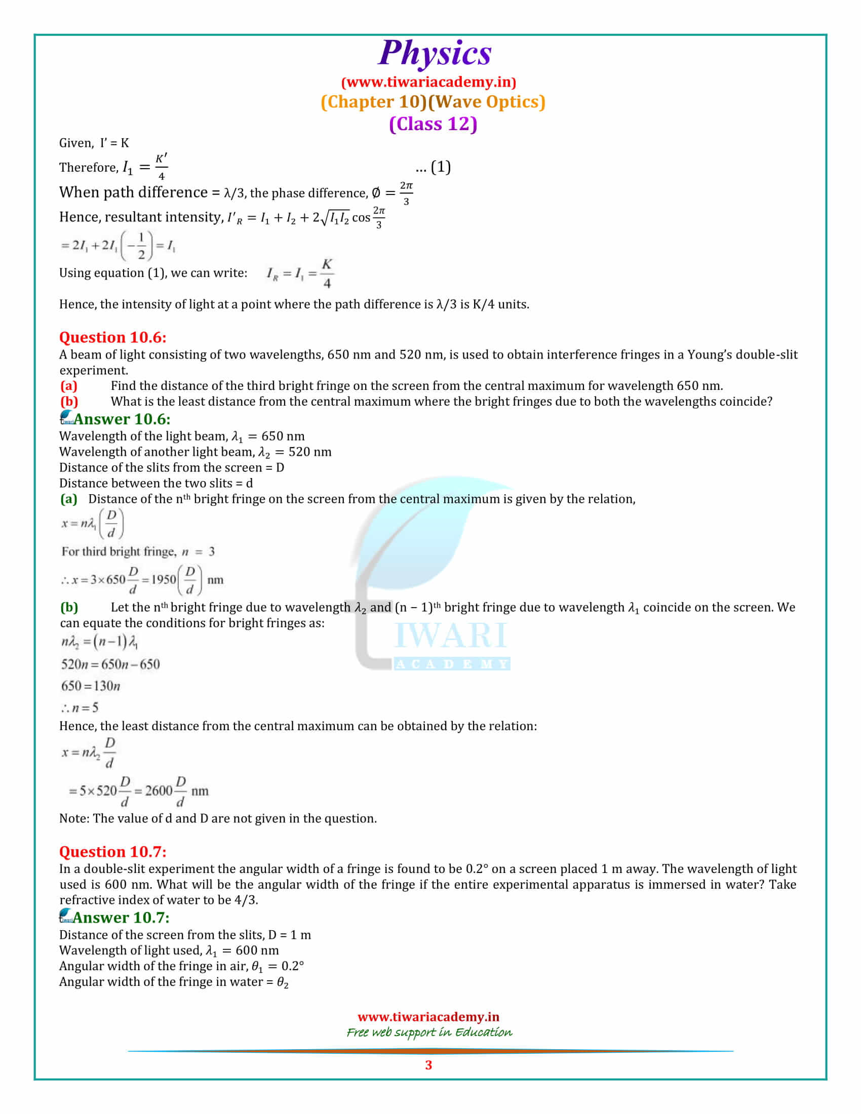 NCERT Solutions for Class 12 Physics Chapter 10 Wave Optics free download